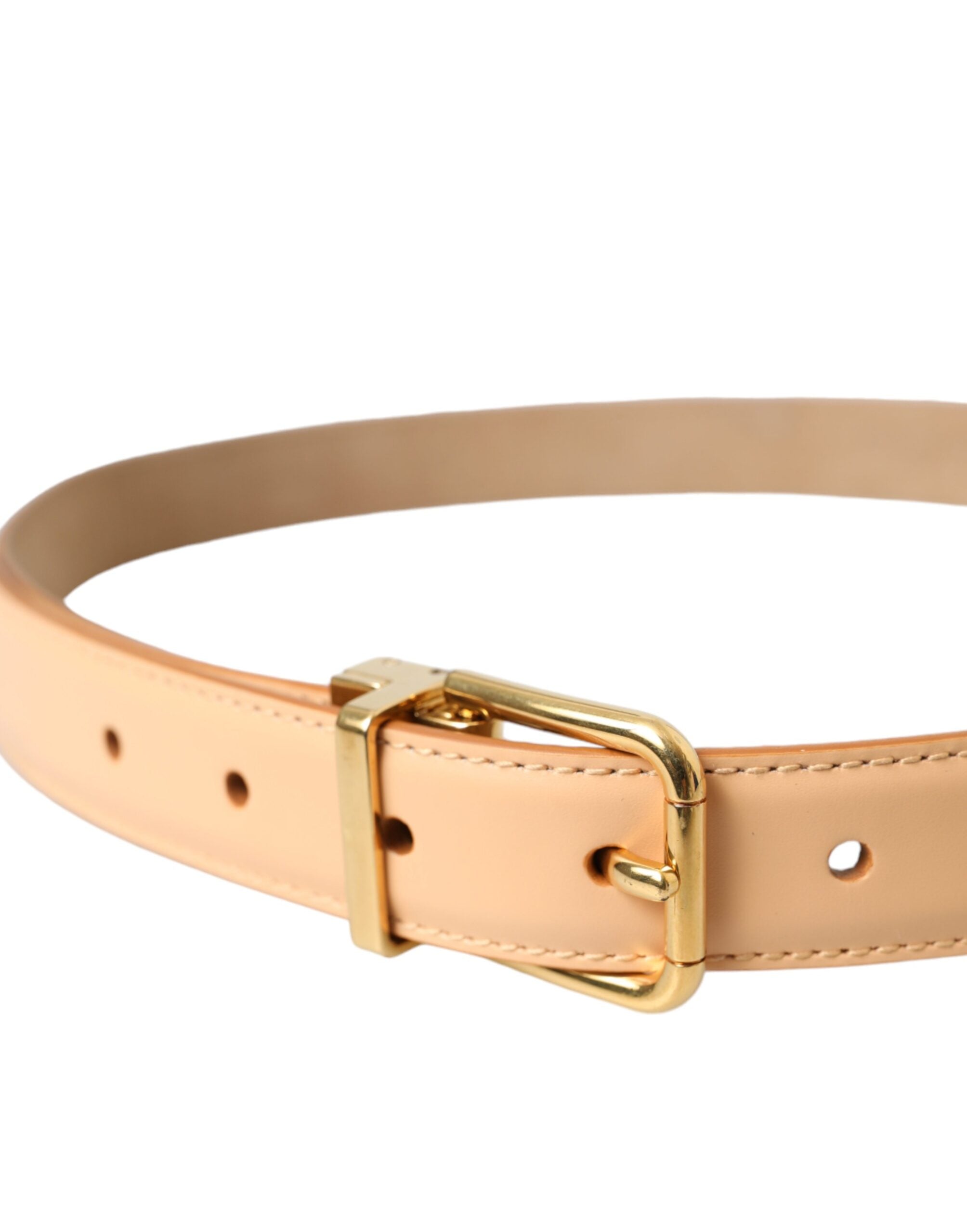 Dolce & Gabbana Beige Calfskin Belt with Gold Metal Buckle