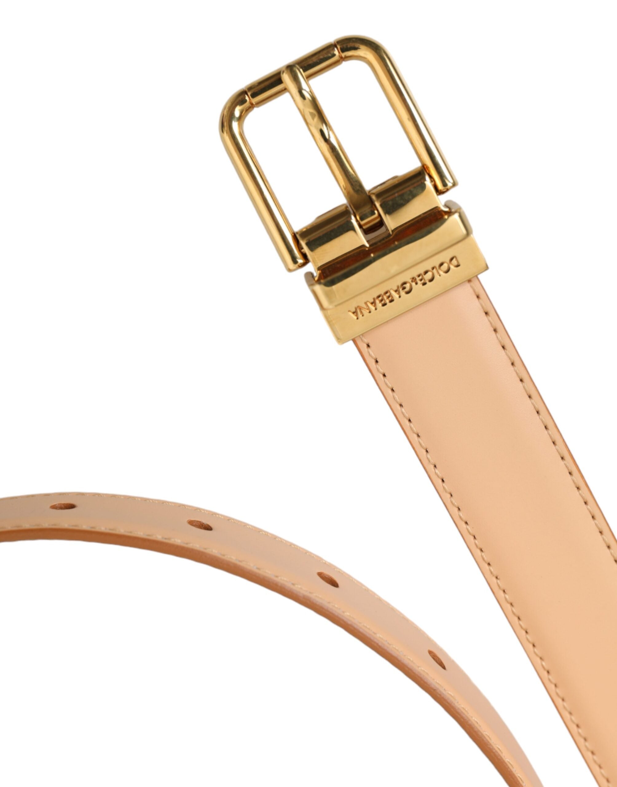Dolce & Gabbana Beige Calfskin Belt with Gold Metal Buckle