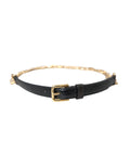 Dolce & Gabbana Black Leather Gold Chain Crystal Waist Women's Belt