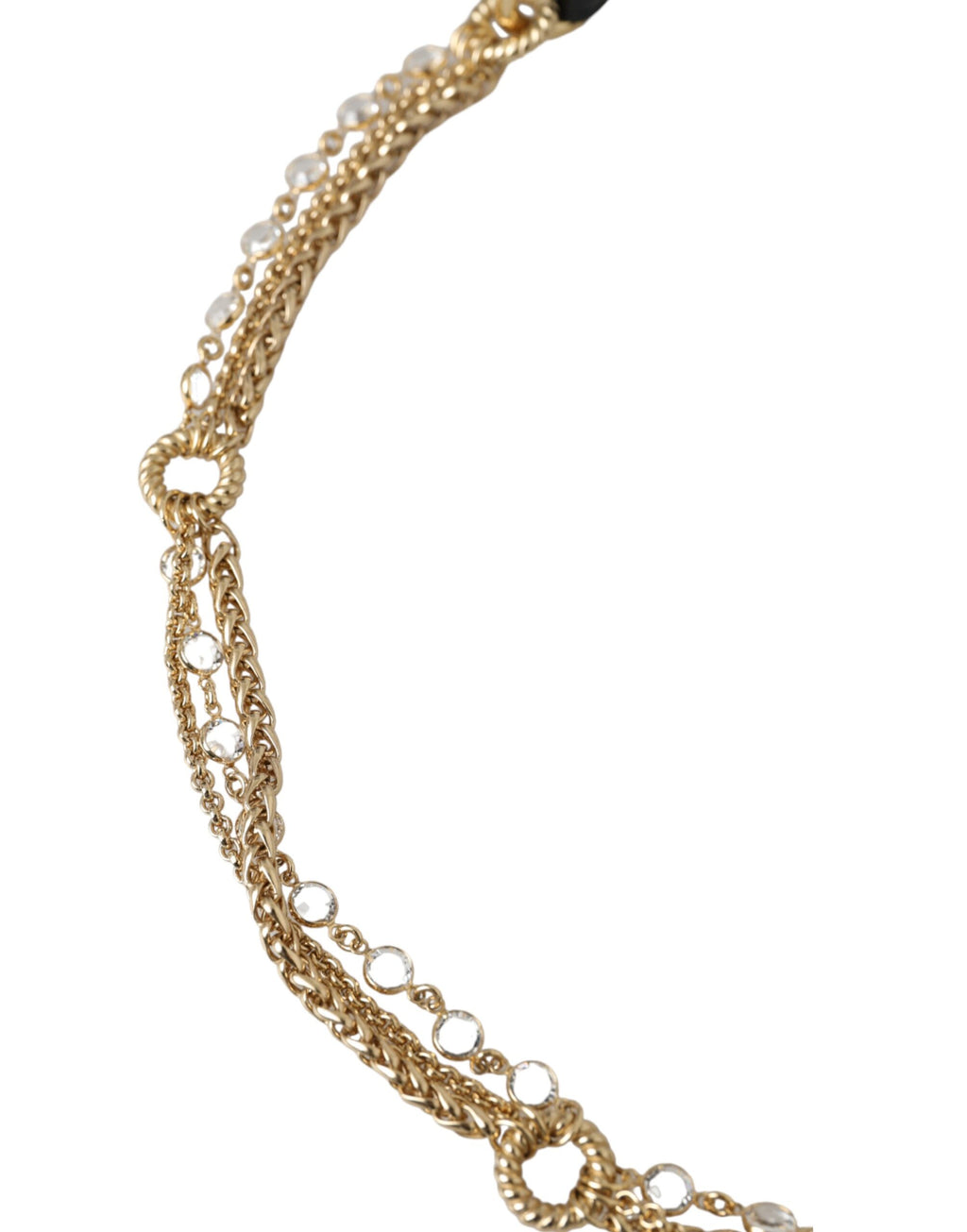 Dolce & Gabbana Black Leather Gold Chain Crystal Waist Women's Belt