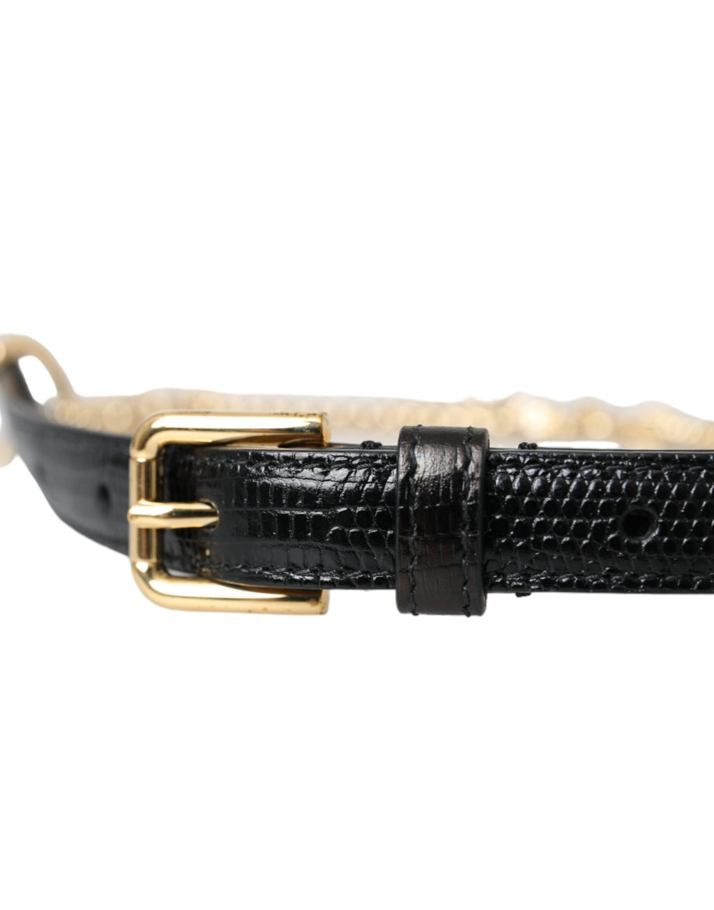 Dolce & Gabbana Black Leather Gold Chain Crystal Waist Women's Belt