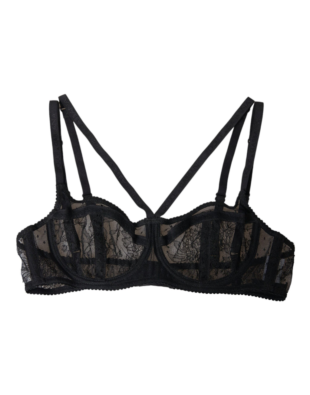 Dolce & Gabbana Black Floral Lace Nylon Balconette Bra Underwear