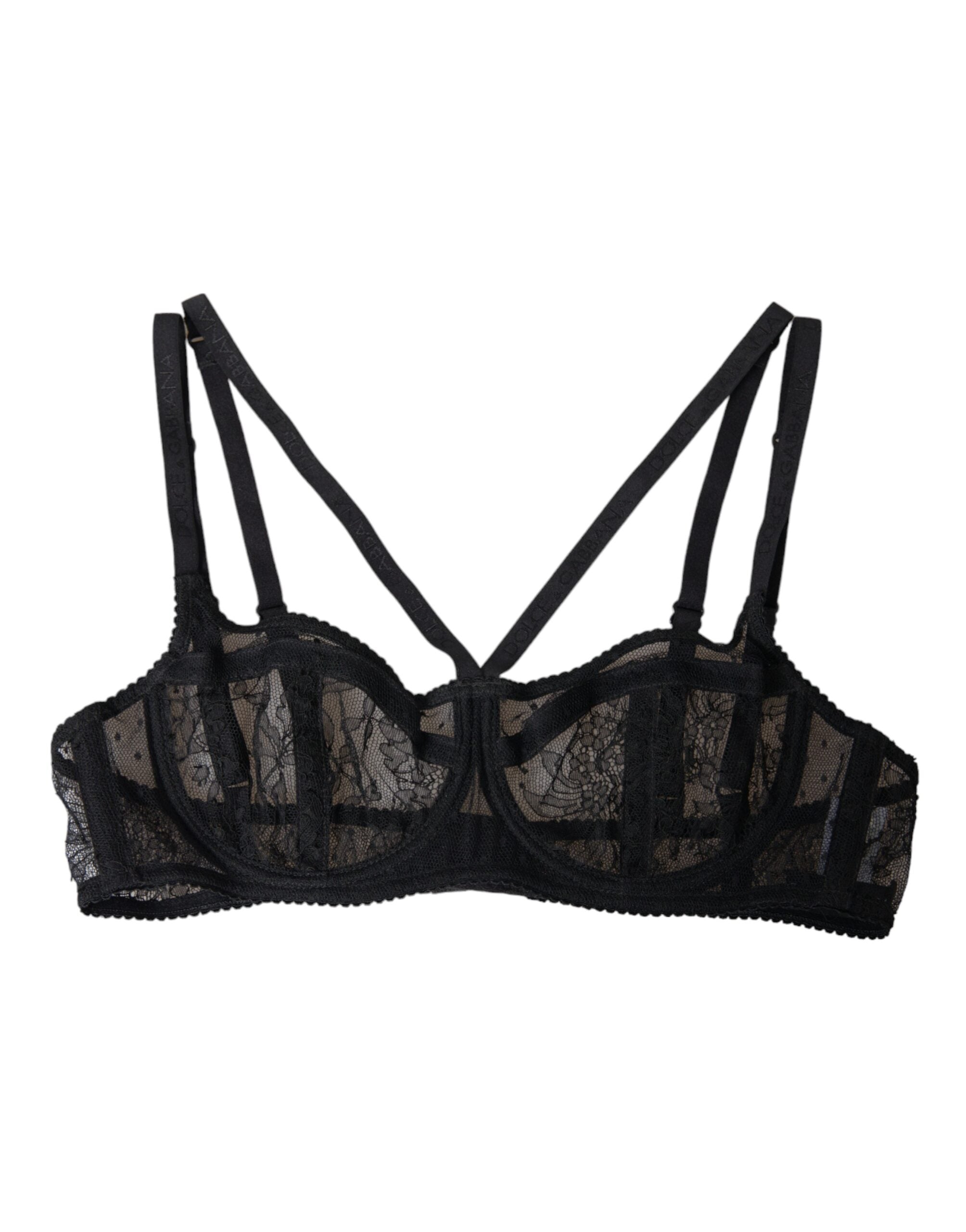 Dolce & Gabbana Black Floral Lace Nylon Balconette Bra Underwear