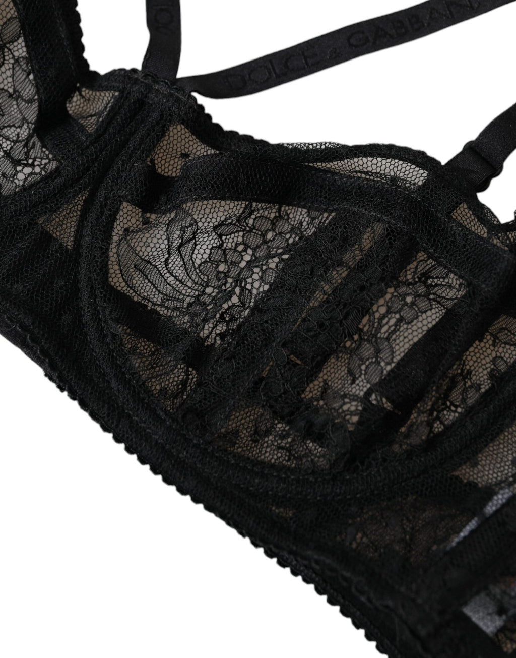 Dolce & Gabbana Black Floral Lace Nylon Balconette Bra Underwear