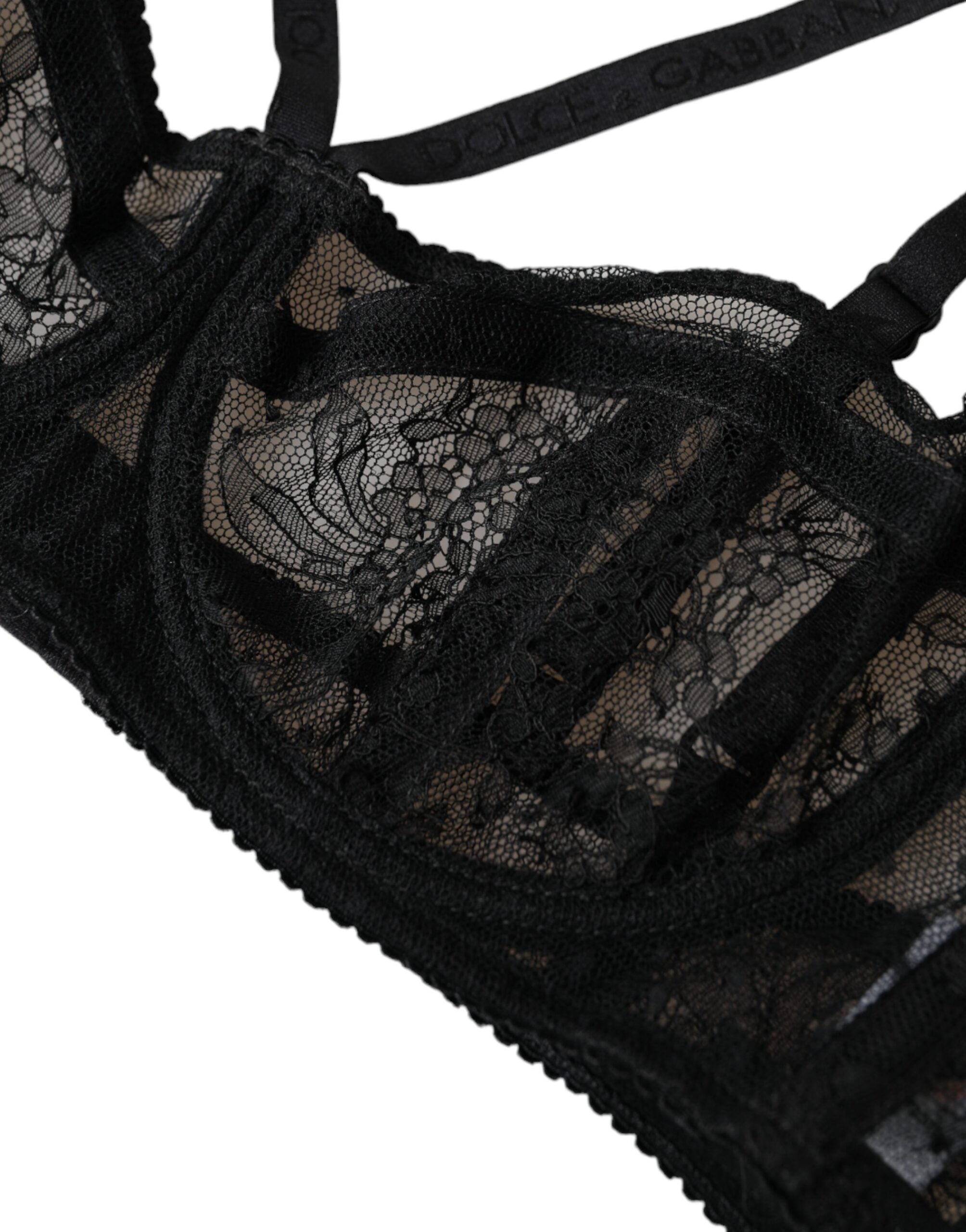 Dolce & Gabbana Black Floral Lace Nylon Balconette Bra Underwear