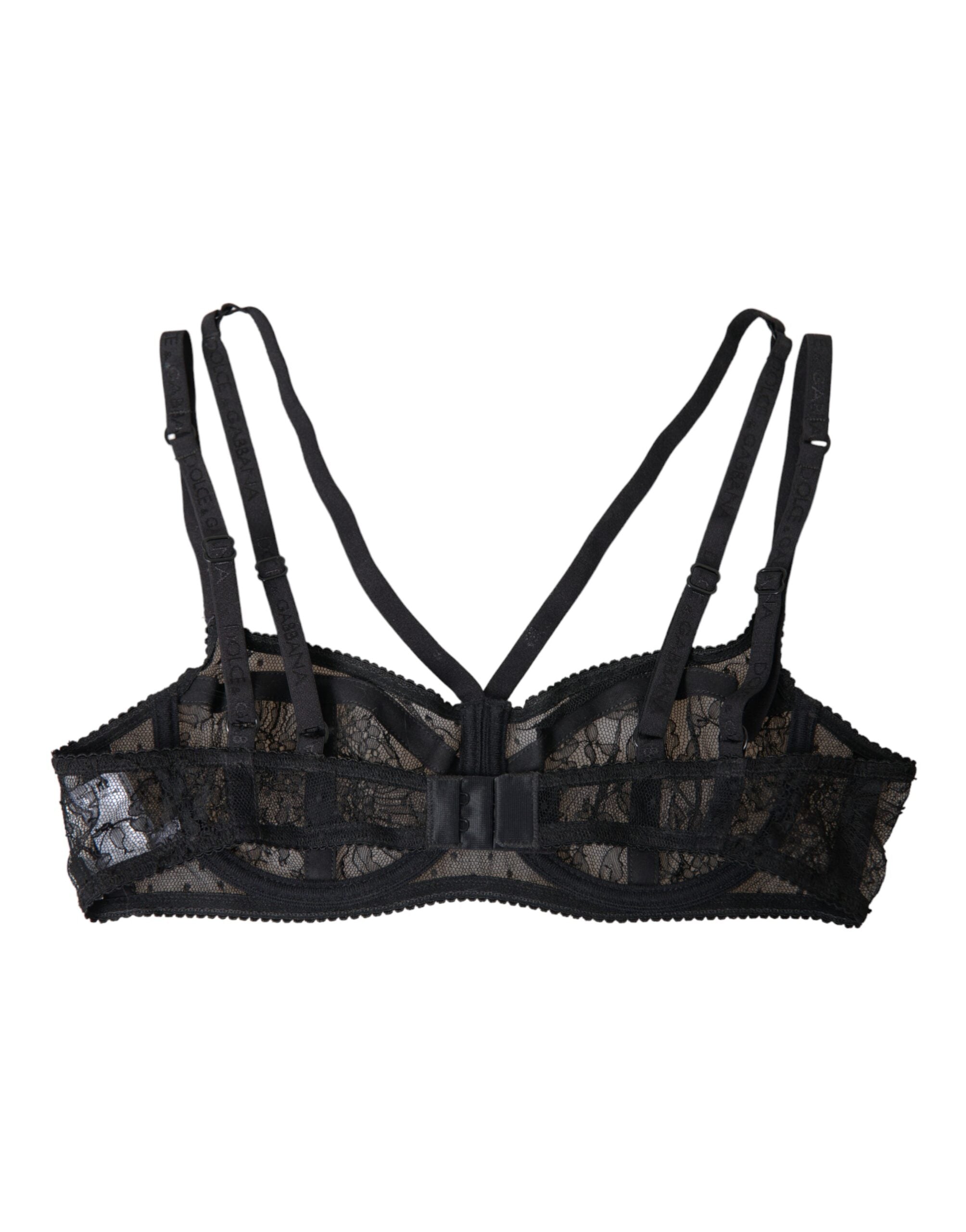 Dolce & Gabbana Black Floral Lace Nylon Balconette Bra Underwear