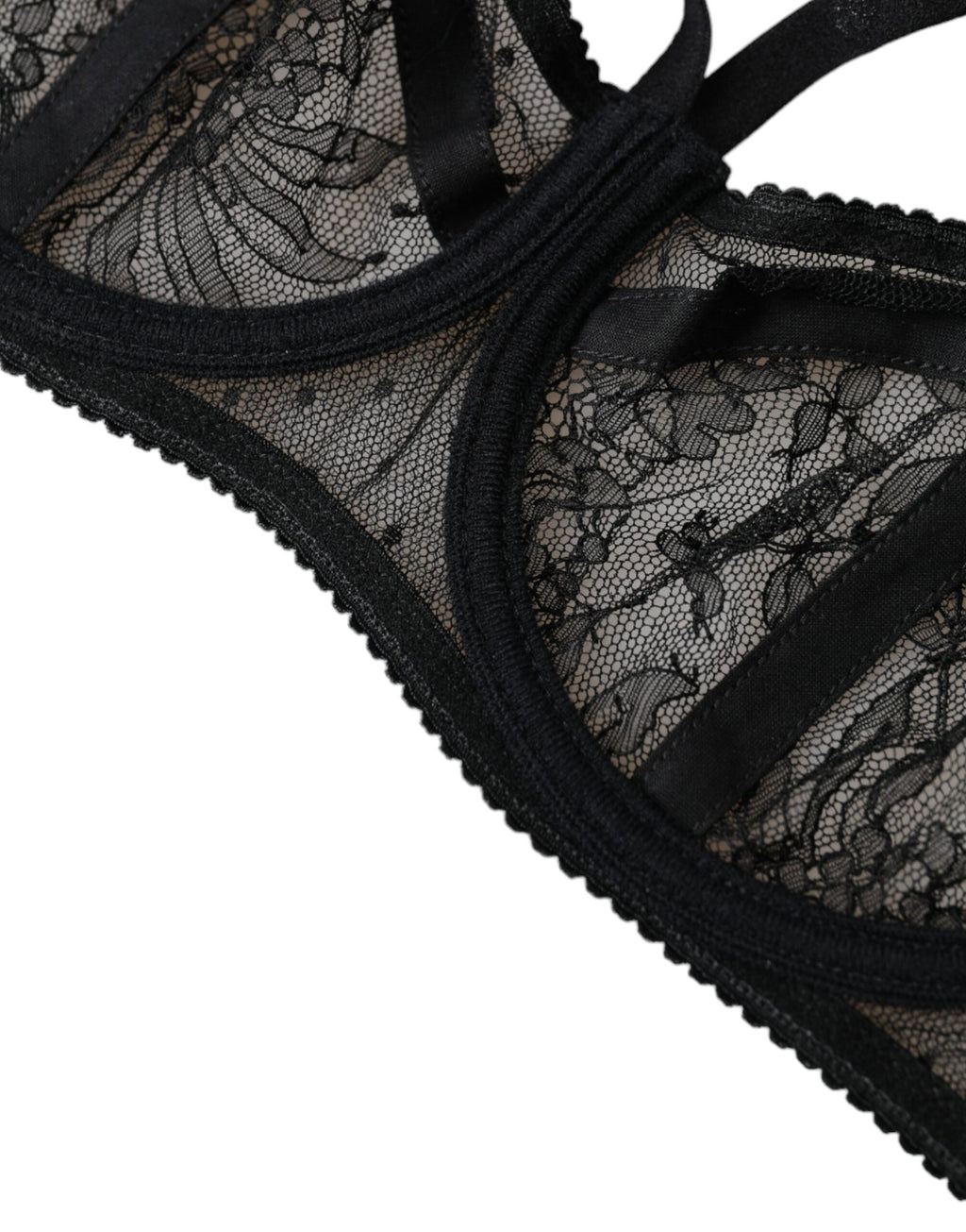 Dolce & Gabbana Black Floral Lace Nylon Balconette Bra Underwear