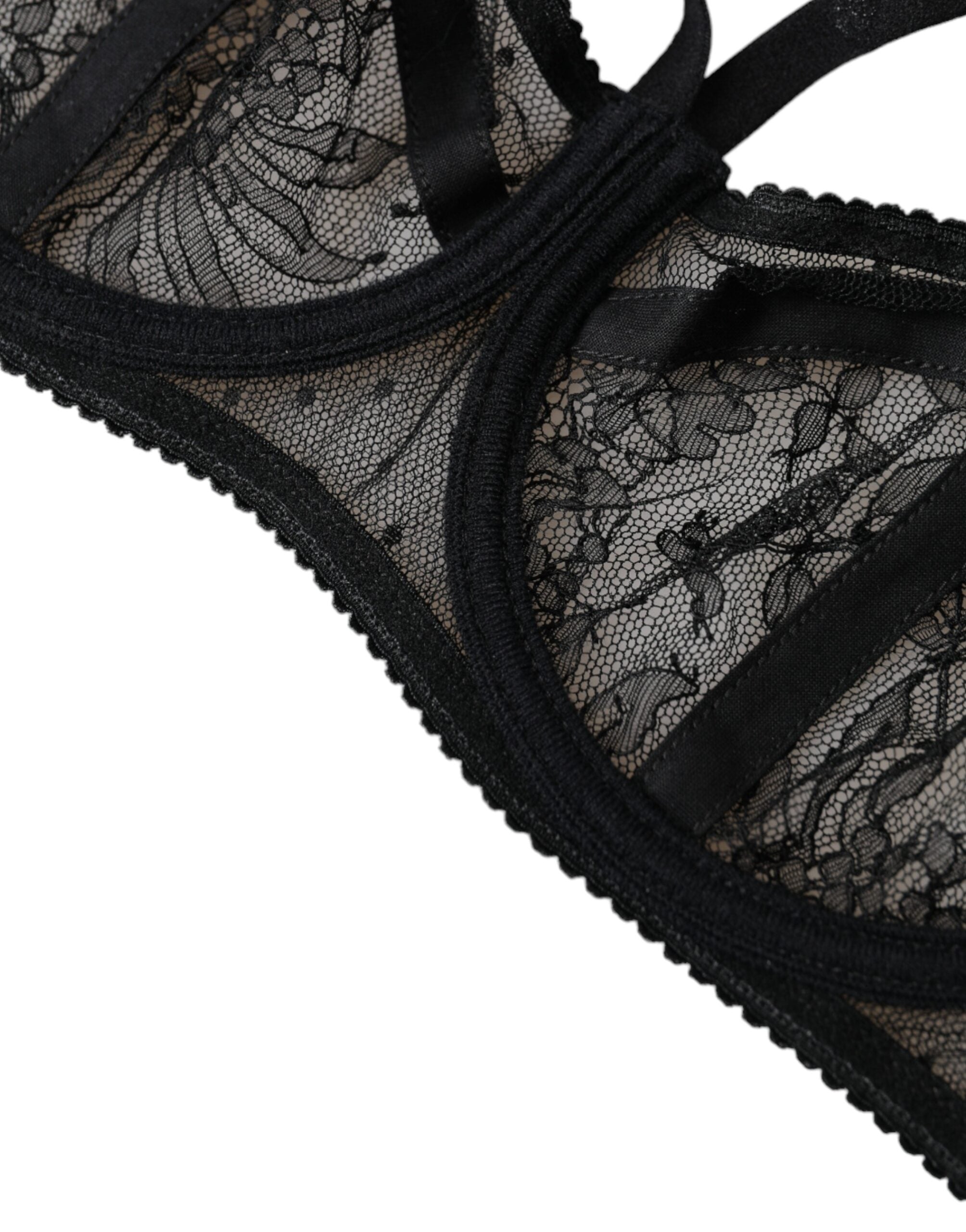 Dolce & Gabbana Black Floral Lace Nylon Balconette Bra Underwear