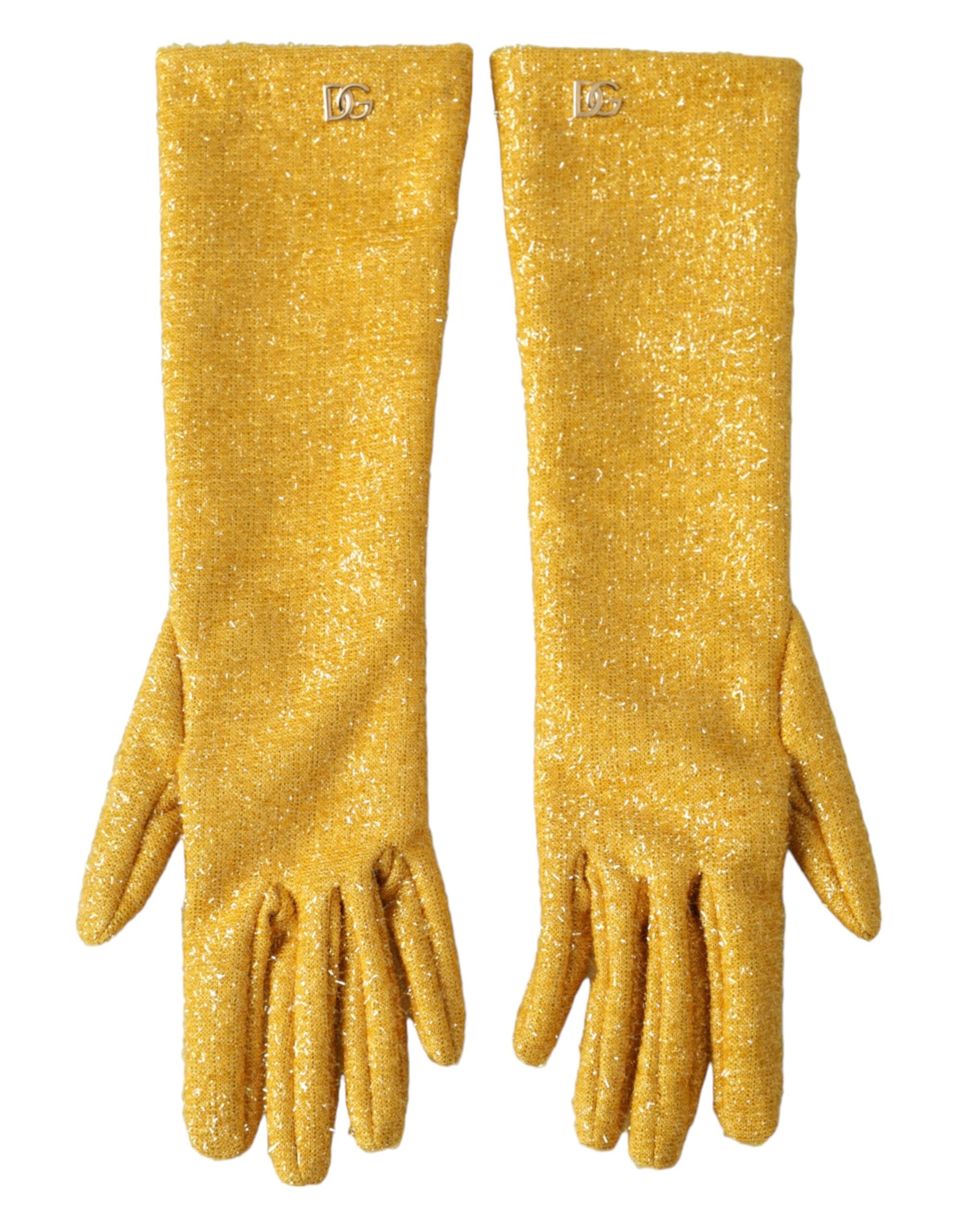 Dolce & Gabbana Gold Lurex Fantasy Mid-Length Gloves