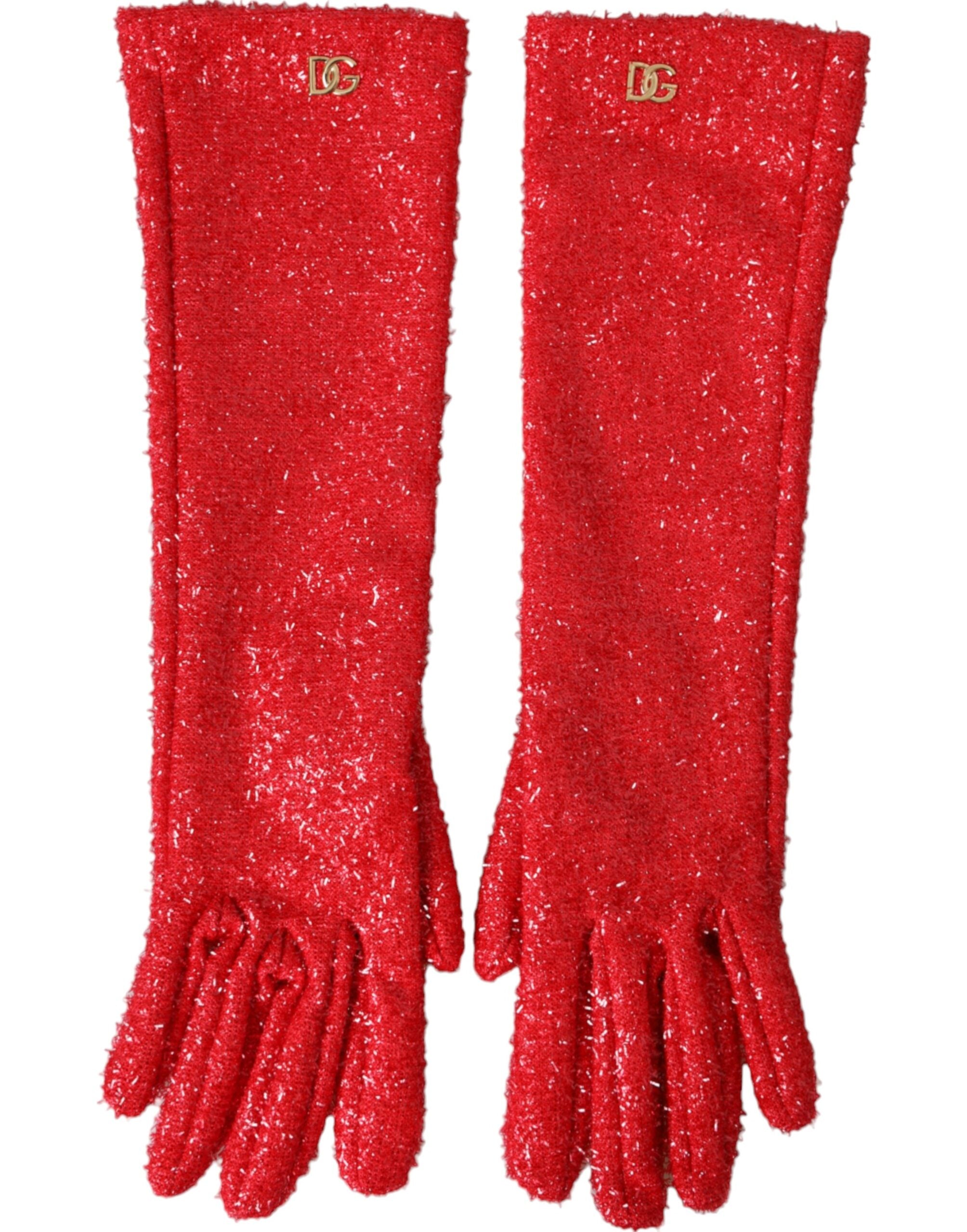 Dolce & Gabbana Red Lurex Fantasy Mid-length Gloves