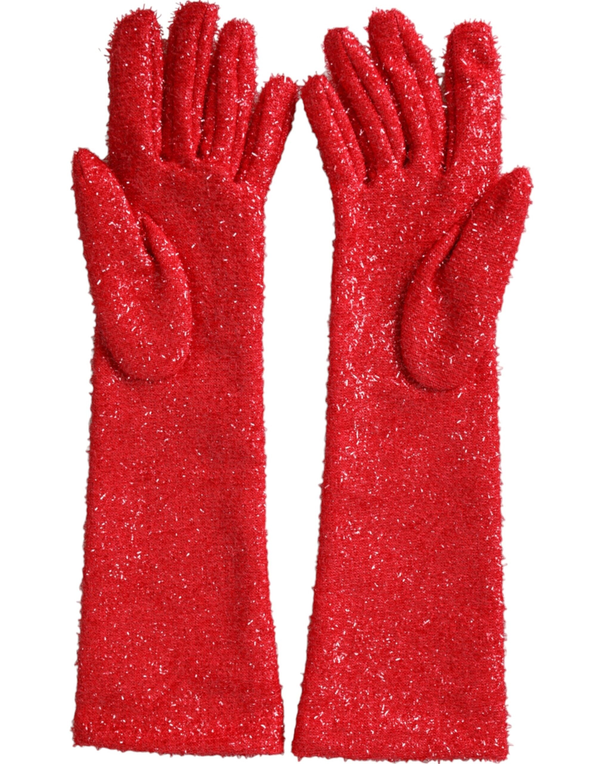 Dolce & Gabbana Red Lurex Fantasy Mid-length Gloves