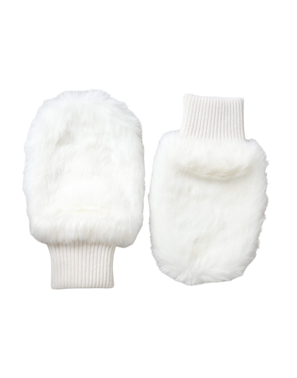 Dolce & Gabbana White Acrylic Knitted Faux Fur Wrist Mittens Gloves