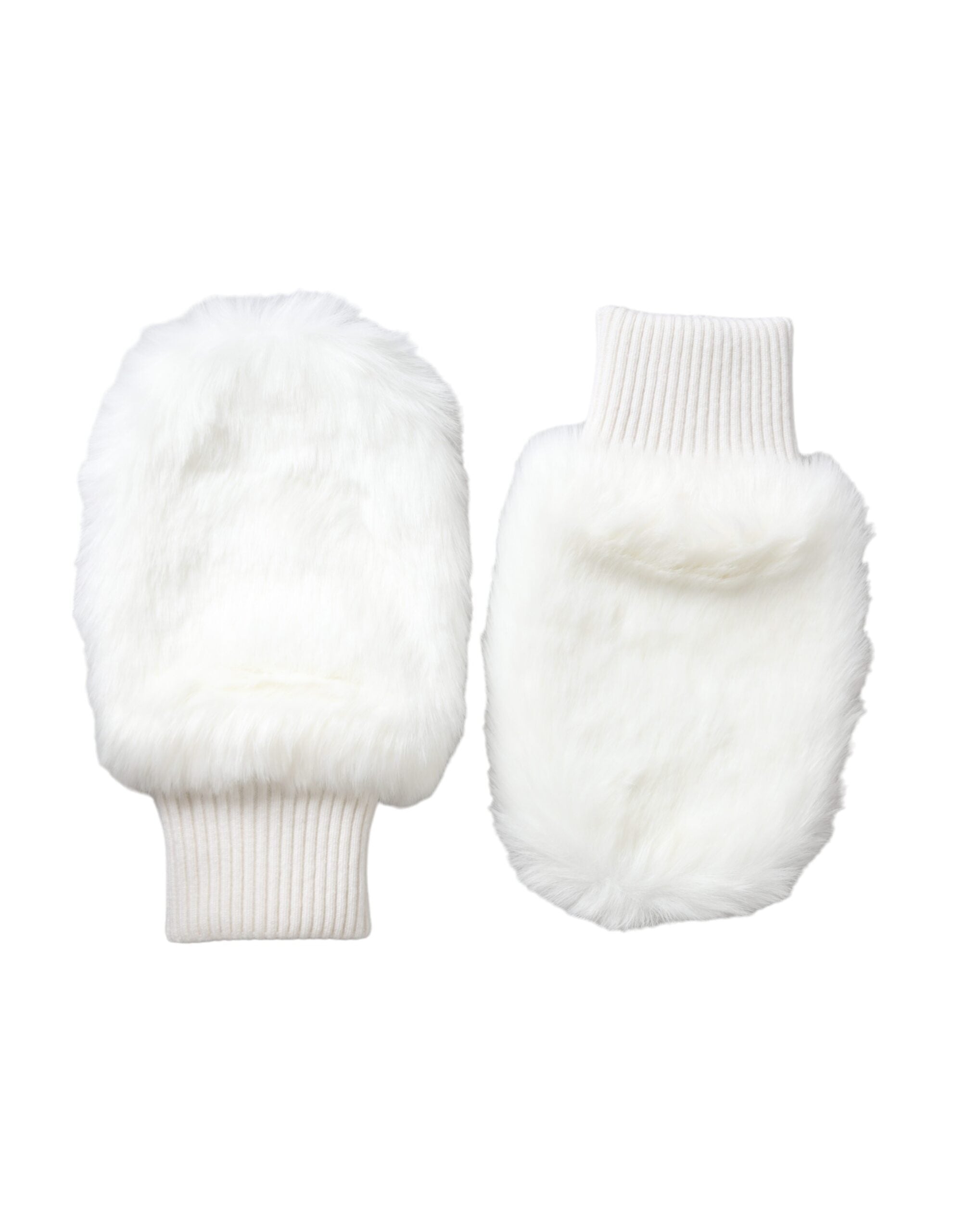 Dolce & Gabbana White Acrylic Knitted Faux Fur Wrist Mittens Gloves