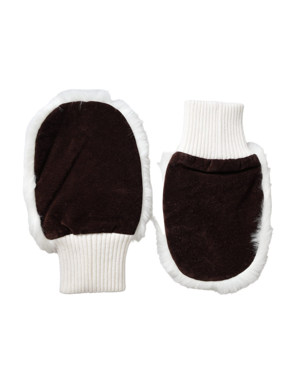 Dolce & Gabbana White Acrylic Knitted Faux Fur Wrist Mittens Gloves