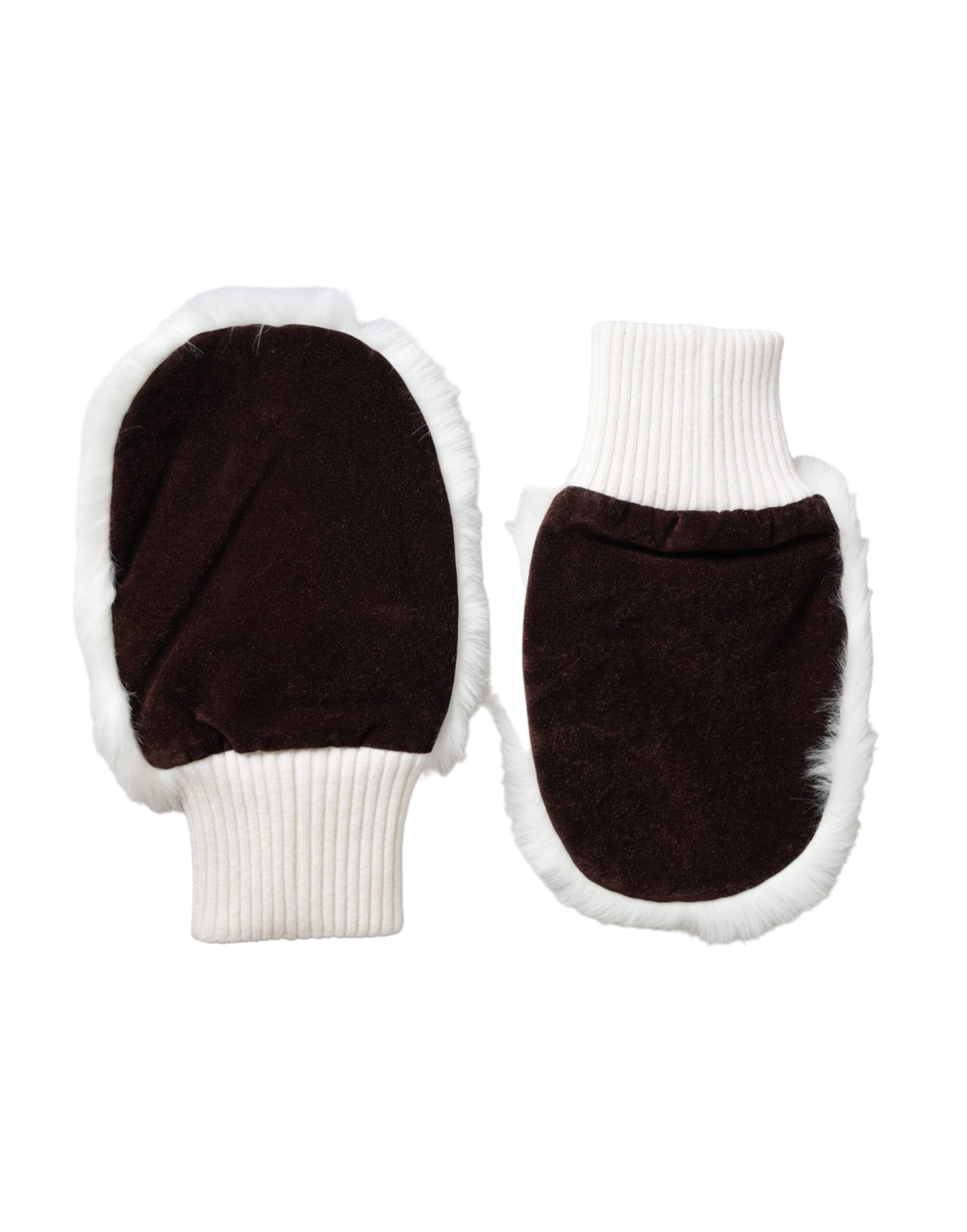 Dolce & Gabbana White Acrylic Knitted Faux Fur Wrist Mittens Gloves
