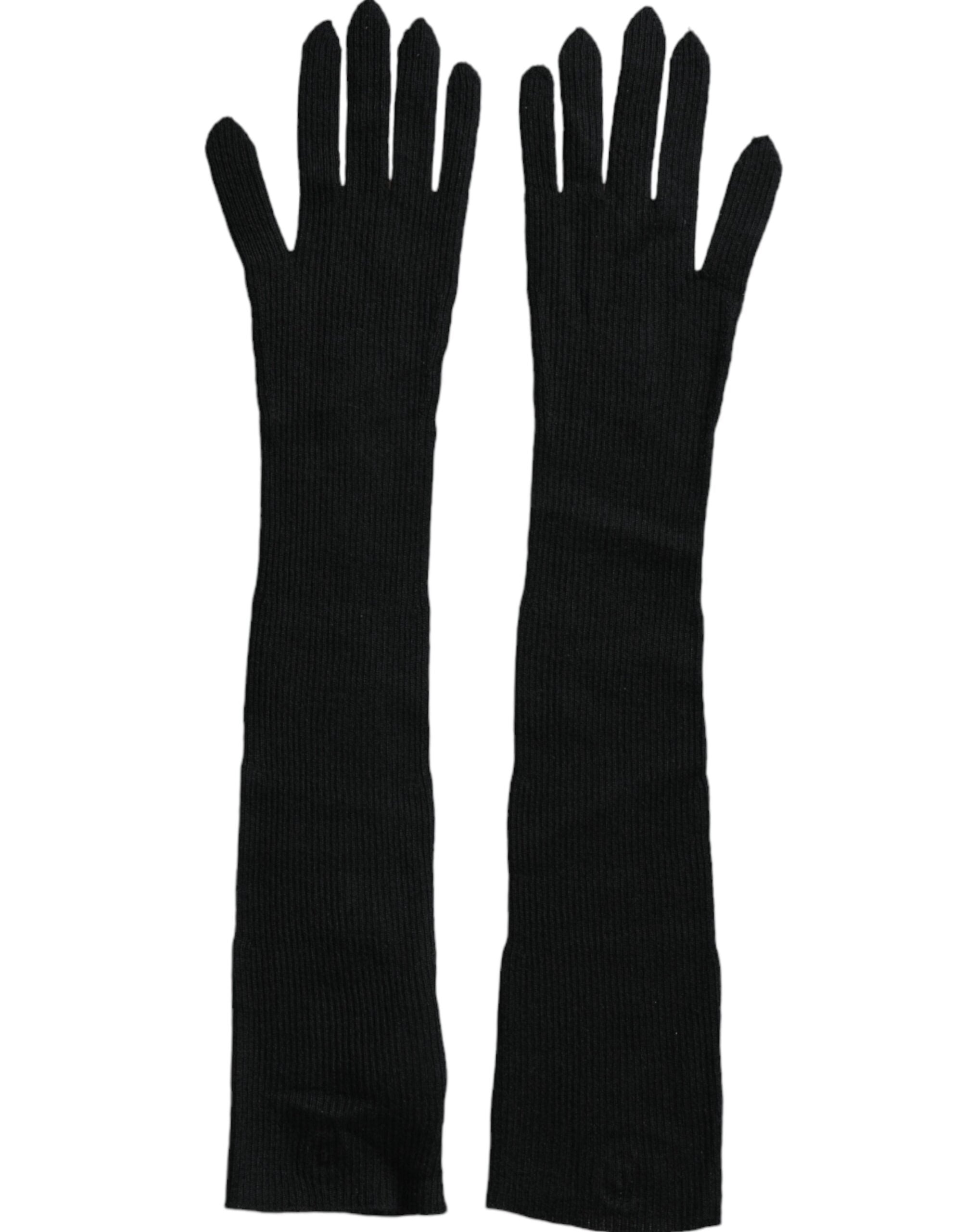 Dolce & Gabbana Black Cashmere Elbow-Length Knitted Gloves