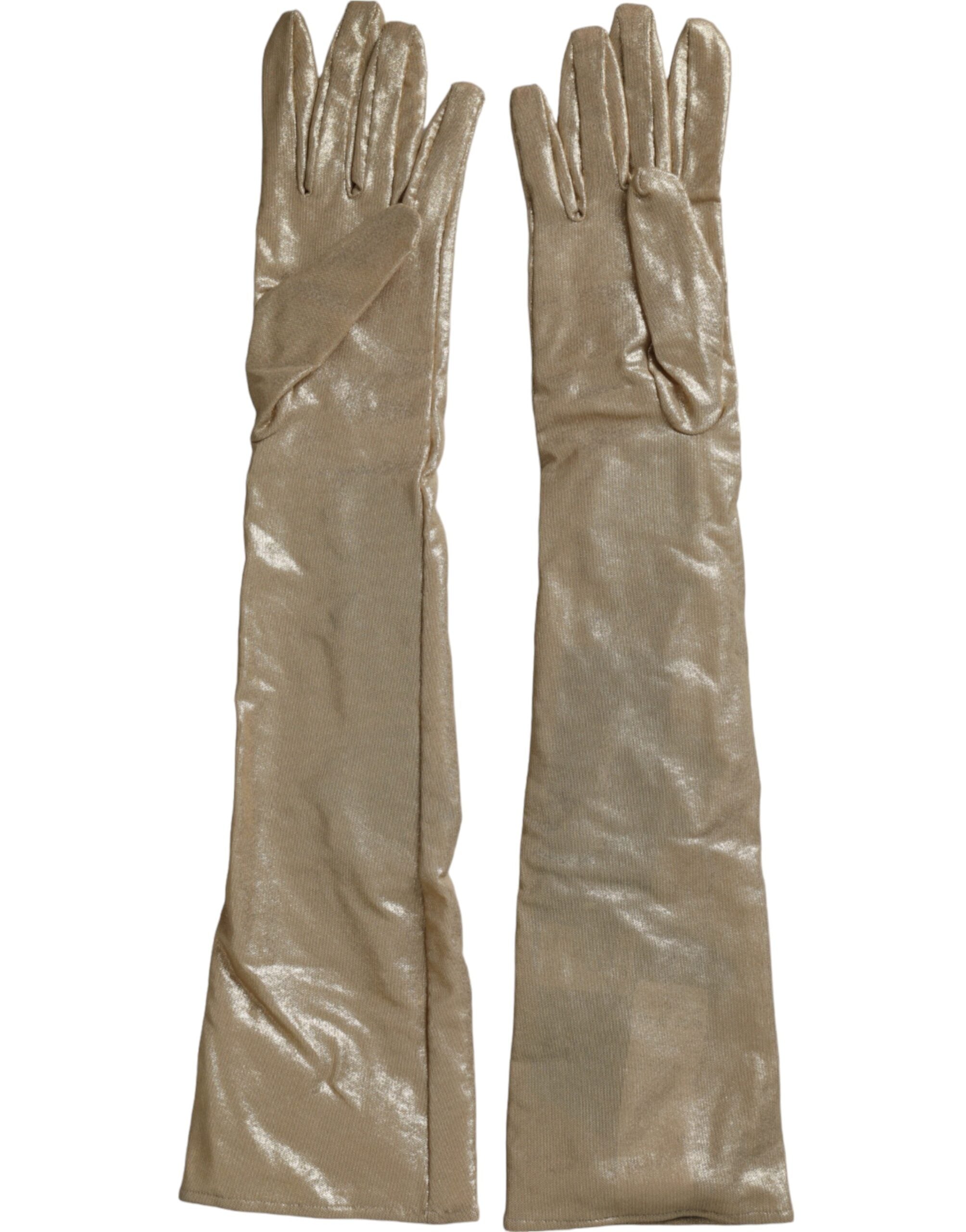 Dolce & Gabbana Beige Satin Crystal Elbow Gloves