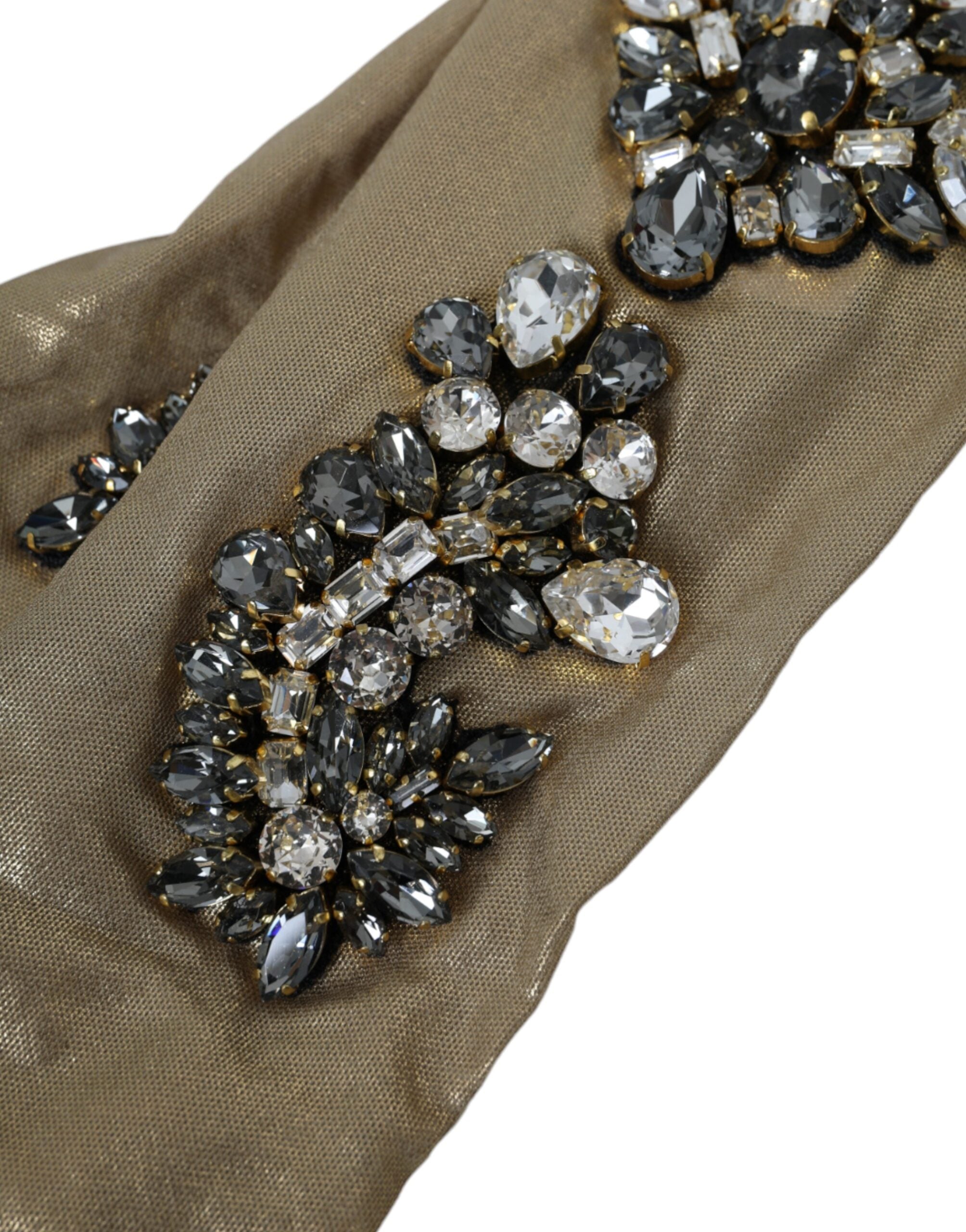 Dolce & Gabbana Beige Satin Crystal Elbow Gloves