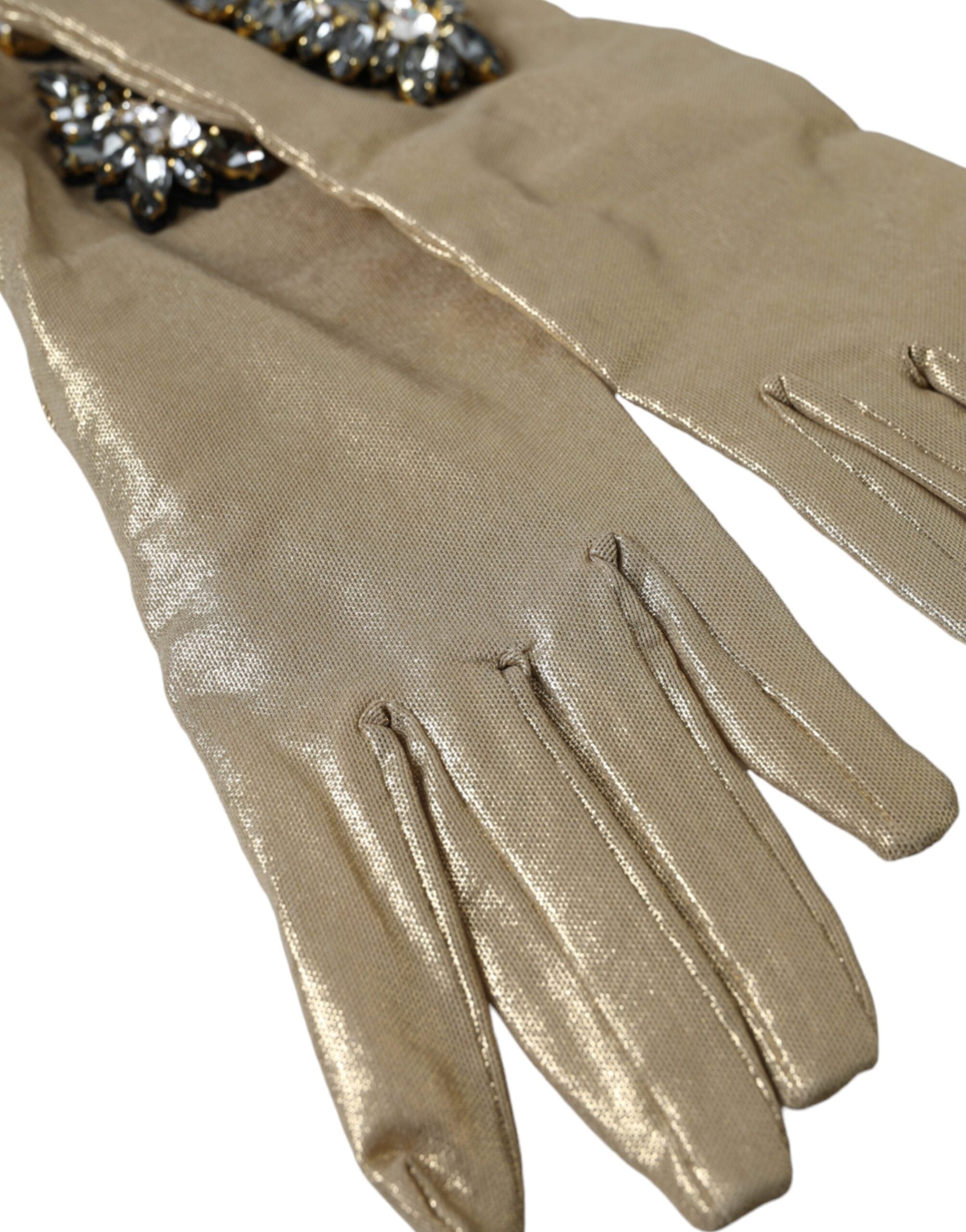 Dolce & Gabbana Beige Satin Crystal Elbow Gloves