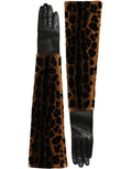 Dolce & Gabbana Brown Black Leopard Leather Elbow-Length Gloves