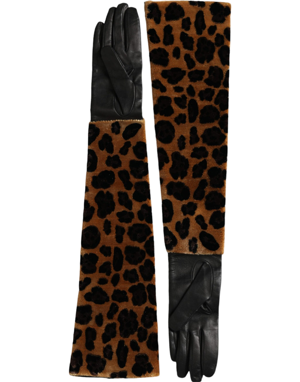 Dolce & Gabbana Brown Black Leopard Leather Elbow-Length Gloves