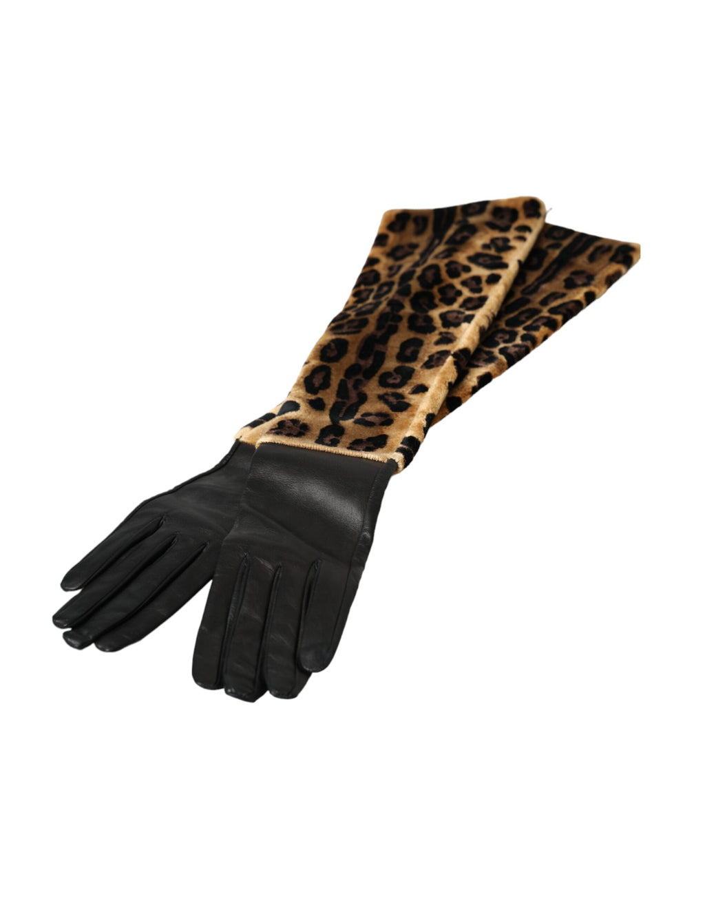 Dolce & Gabbana Brown Black Leopard Leather Elbow-Length Gloves