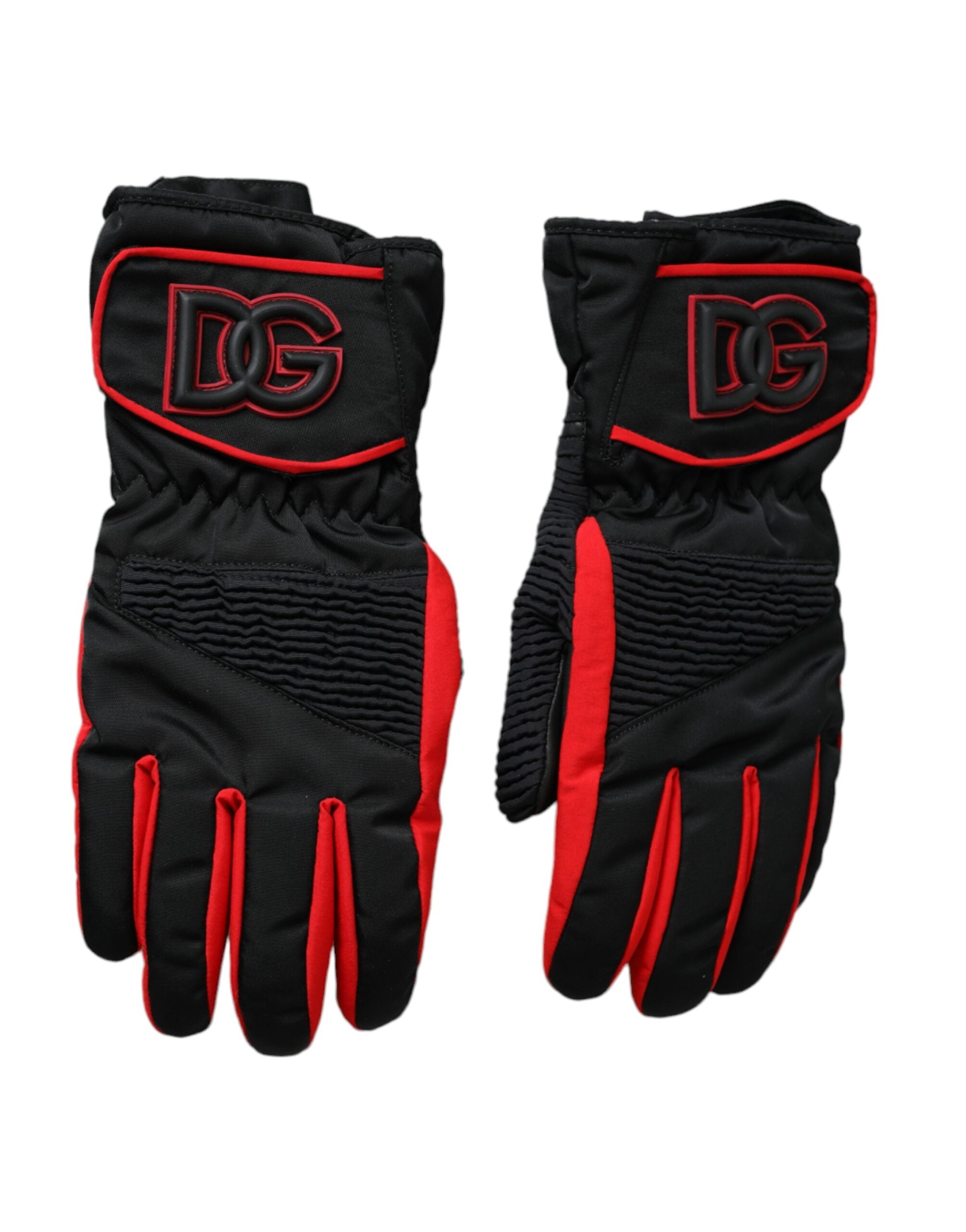 Dolce & Gabbana Black and Red Nylon Wrist-Length Gloves