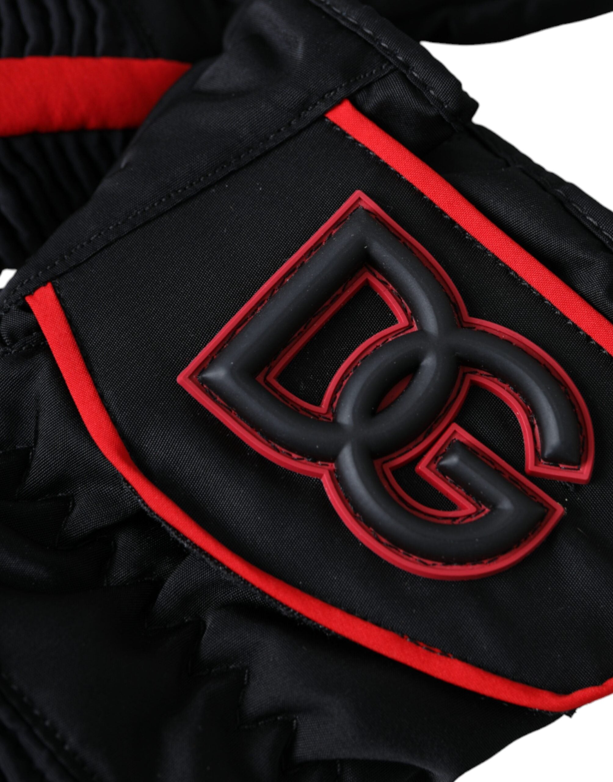 Dolce & Gabbana Black and Red Nylon Wrist-Length Gloves