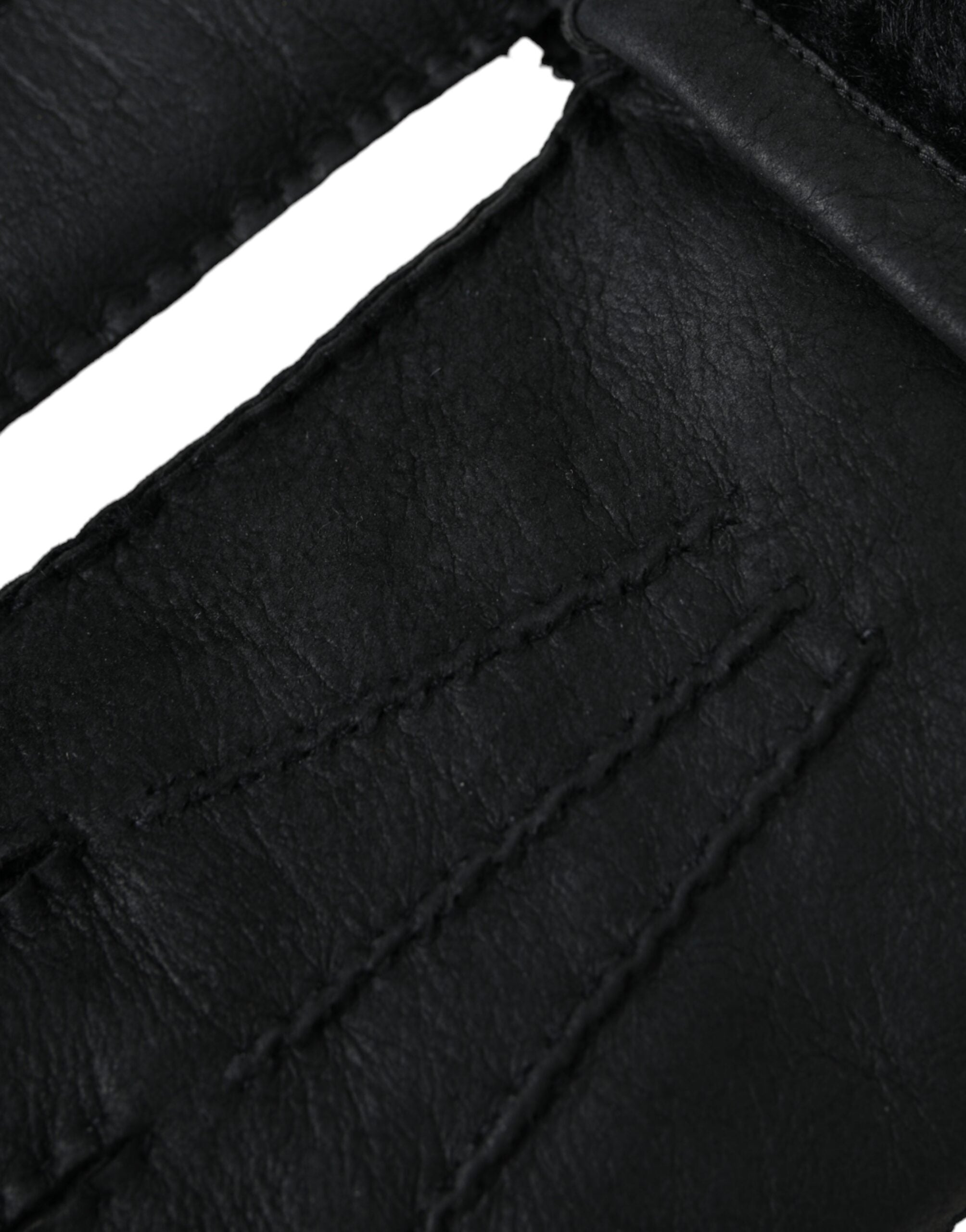 Dolce & Gabbana Black Leather Fur Gloves for Short Hands