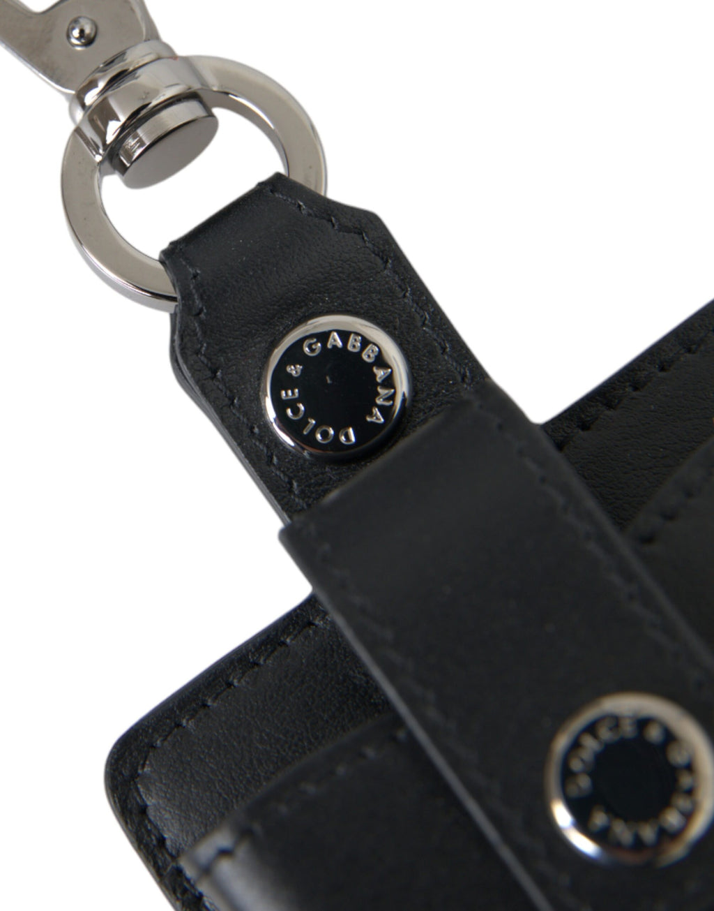 Dolce & Gabbana Black Smooth Leather Silver Metal Airpods Case