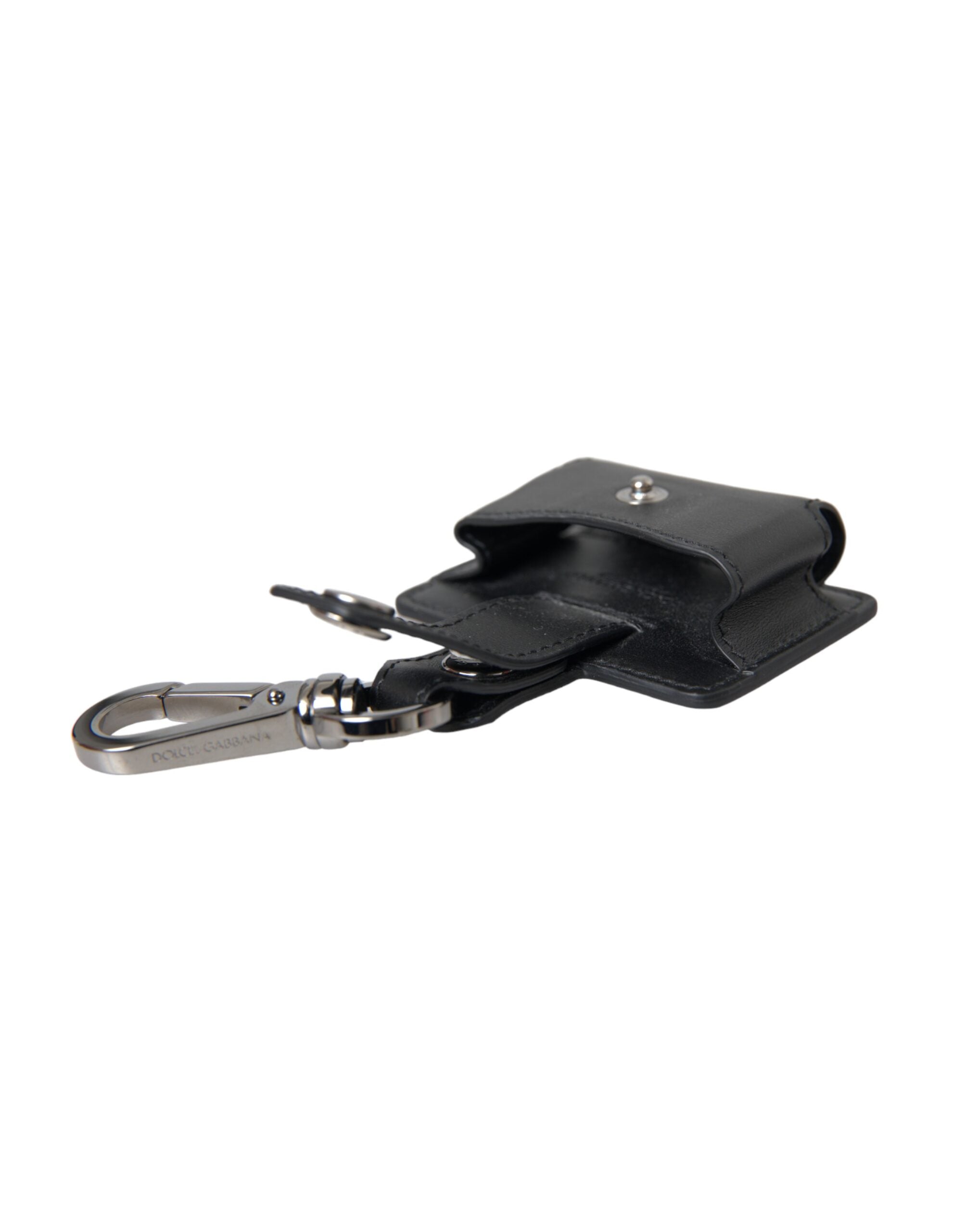 Dolce & Gabbana Black Smooth Leather Silver Metal Airpods Case
