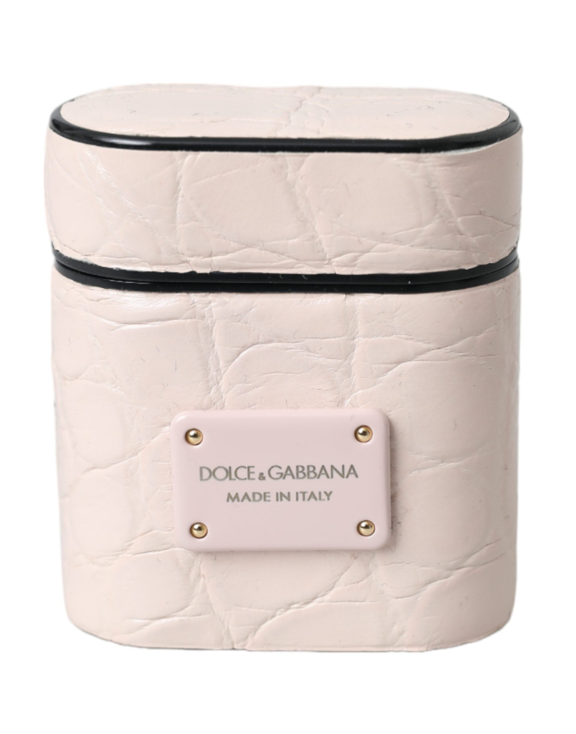 Dolce & Gabbana Light Pink Leather Metal Logo Plaque AirPods Case