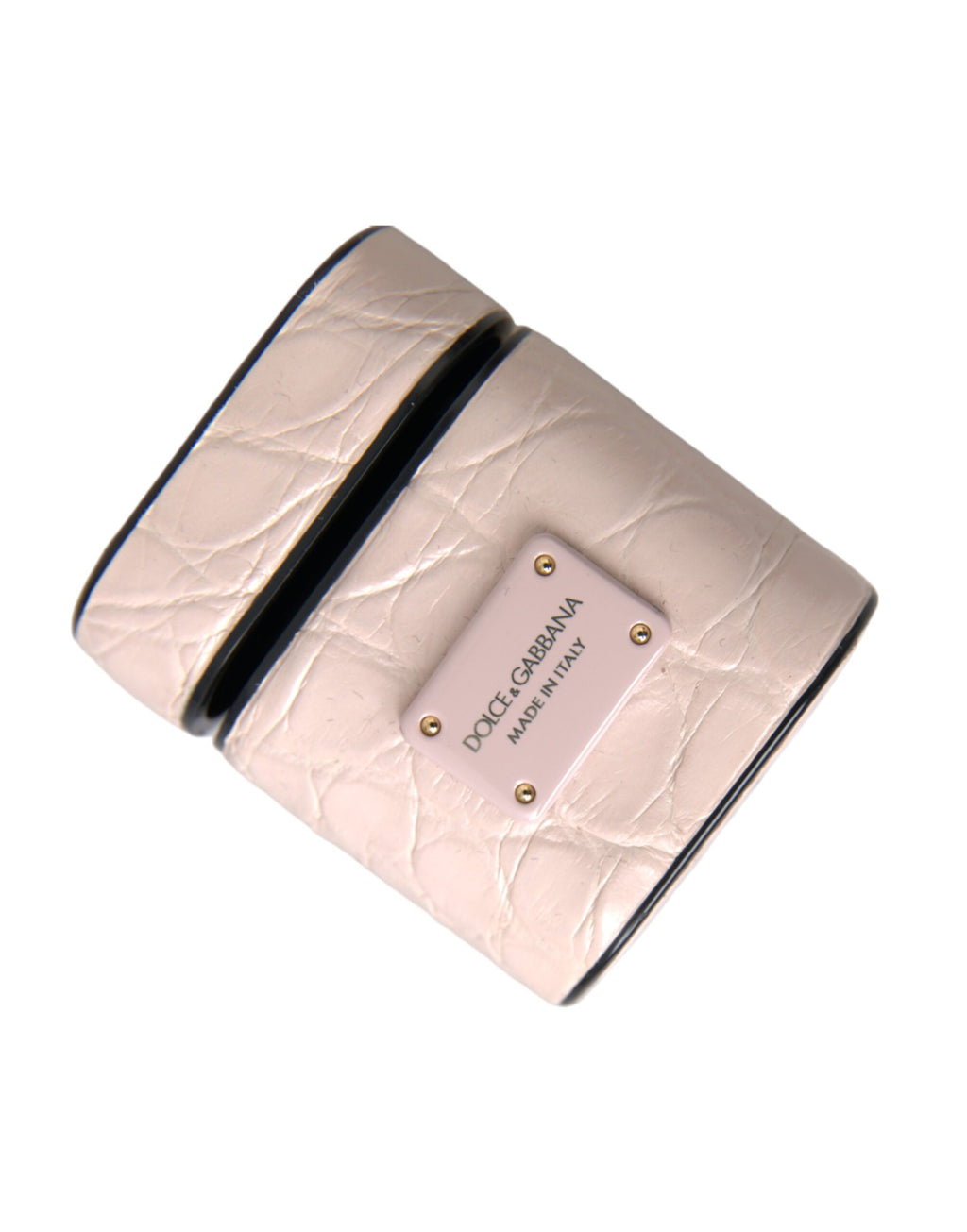 Dolce & Gabbana Light Pink Leather Metal Logo Plaque AirPods Case