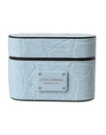 Dolce & Gabbana Light Blue Leather Metal Logo Plaque AirPods Case