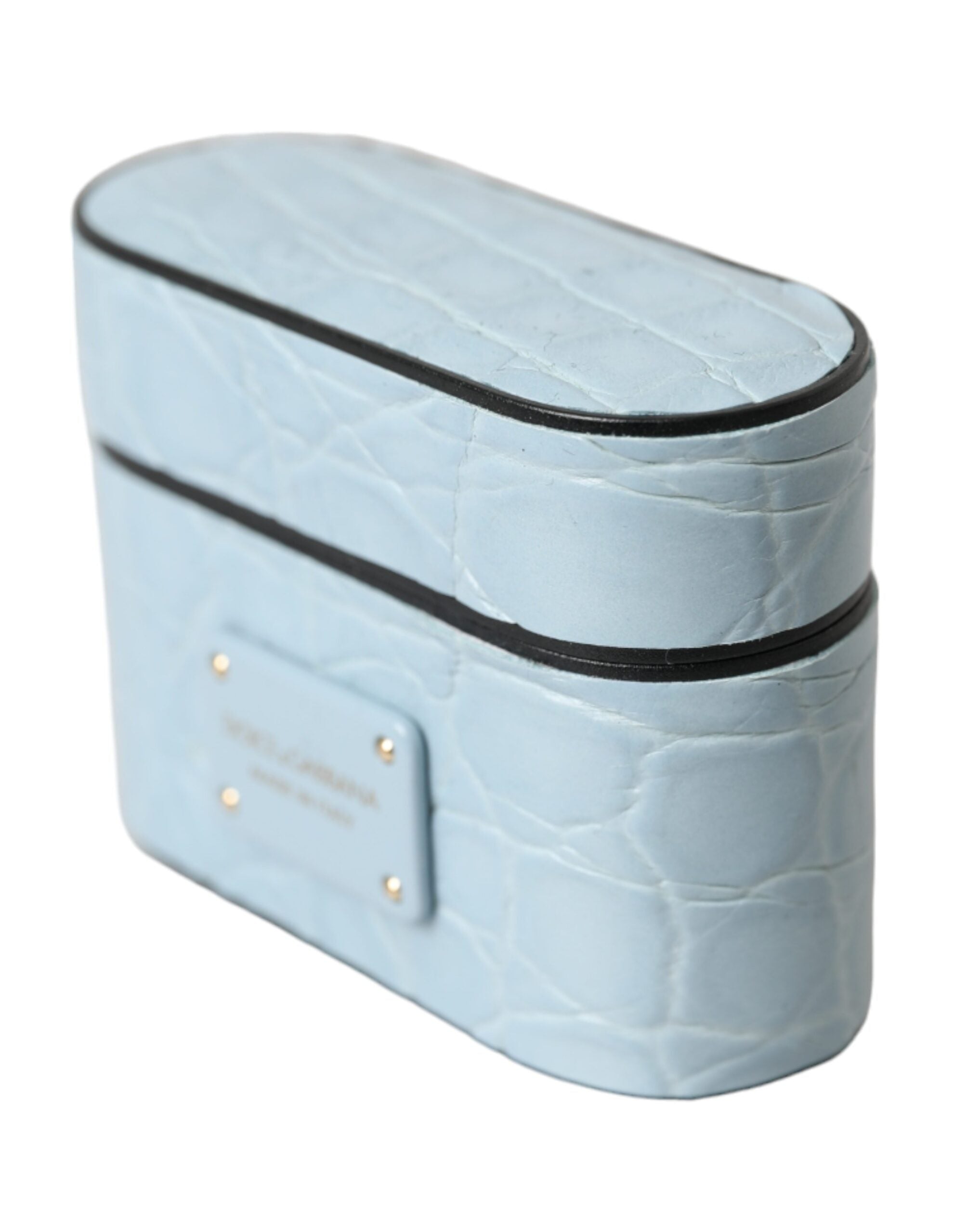 Dolce & Gabbana Light Blue Leather Metal Logo Plaque AirPods Case