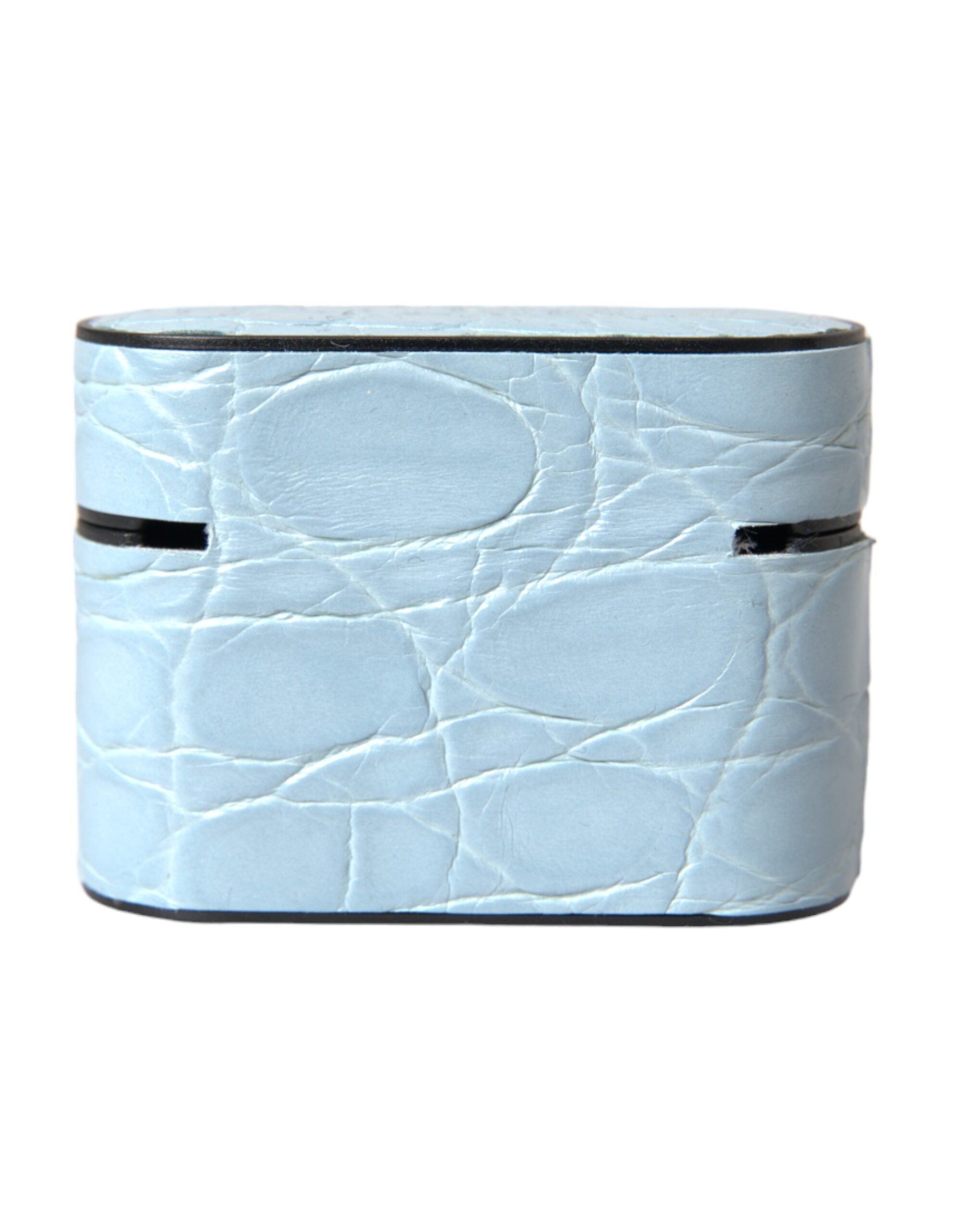 Dolce & Gabbana Light Blue Leather Metal Logo Plaque AirPods Case