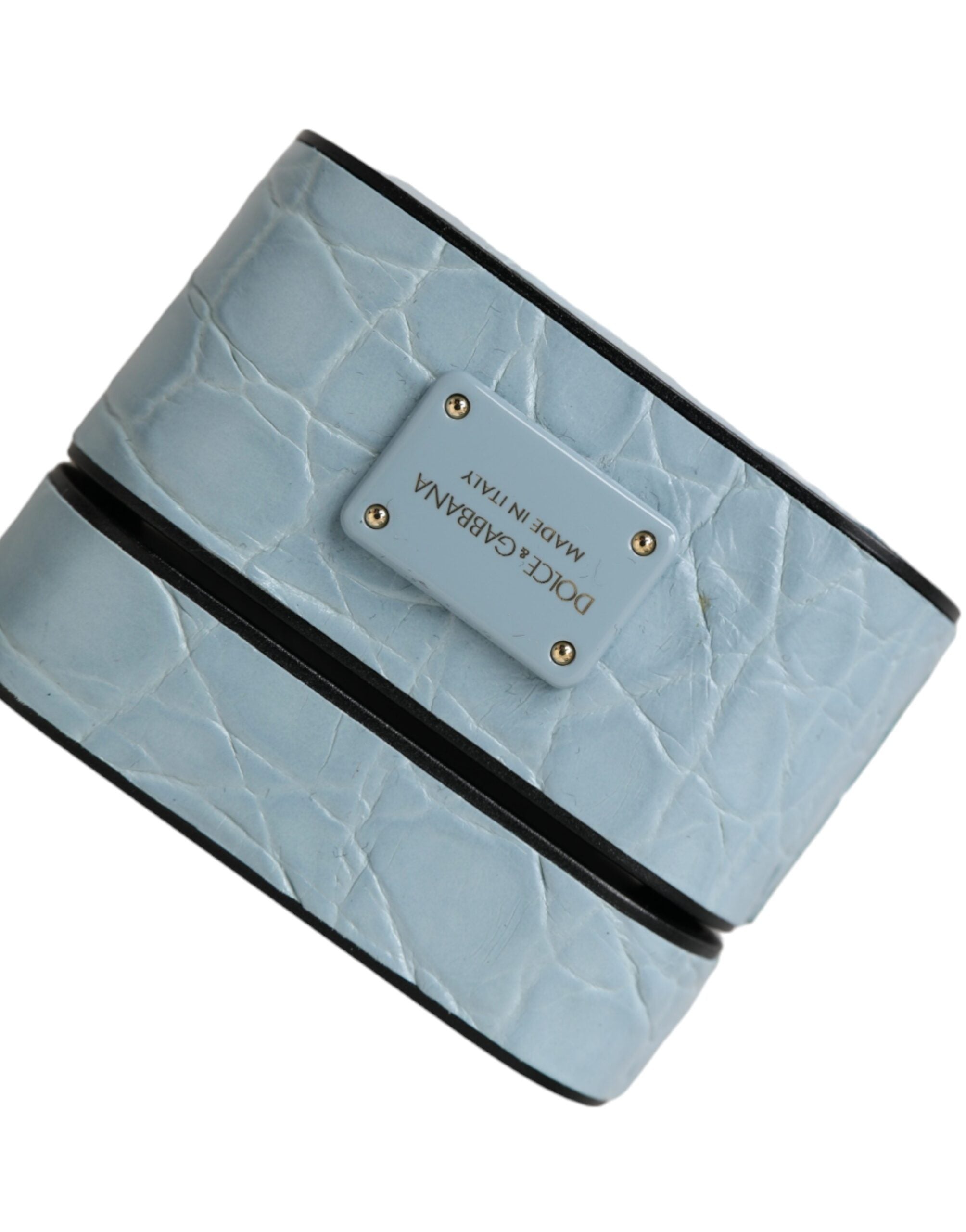 Dolce & Gabbana Light Blue Leather Metal Logo Plaque AirPods Case