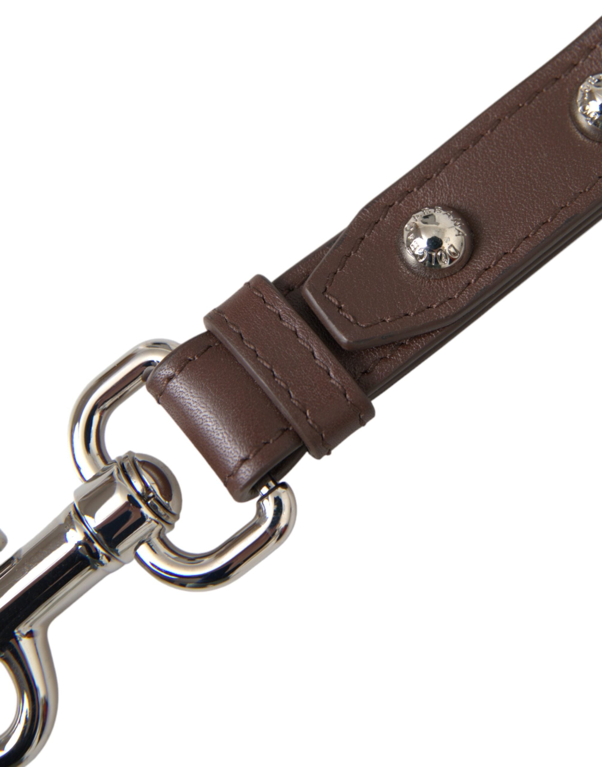 Dolce & Gabbana Brown Plain Leather Silver Brass Keyring Keychain