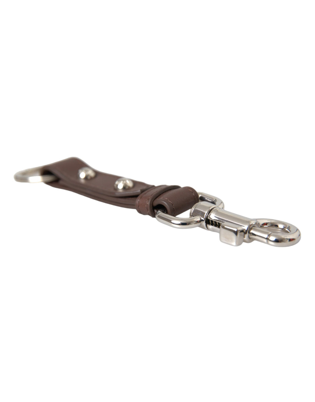 Dolce & Gabbana Brown Plain Leather Silver Brass Keyring Keychain