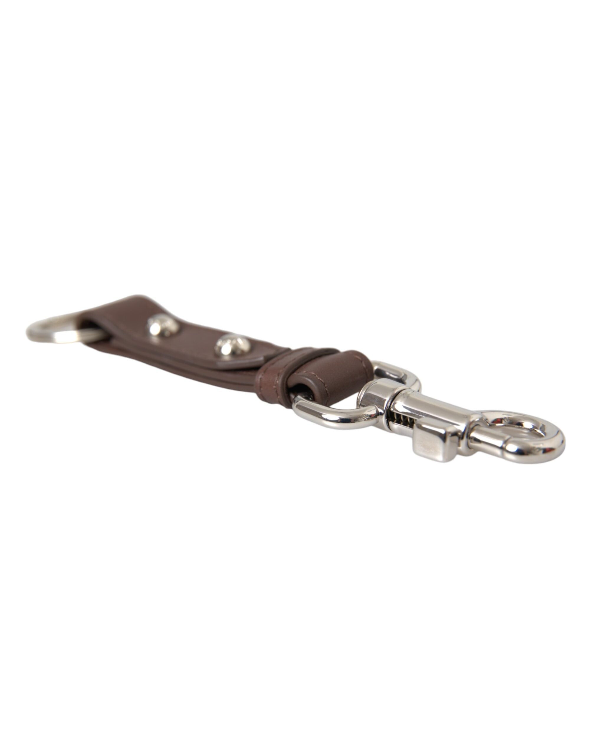 Dolce & Gabbana Brown Plain Leather Silver Brass Keyring Keychain