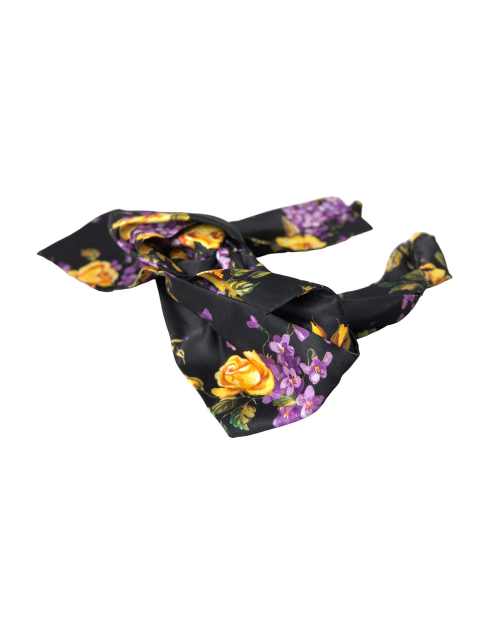 Dolce & Gabbana Black Floral Applique Silk Women's Headband Tiara