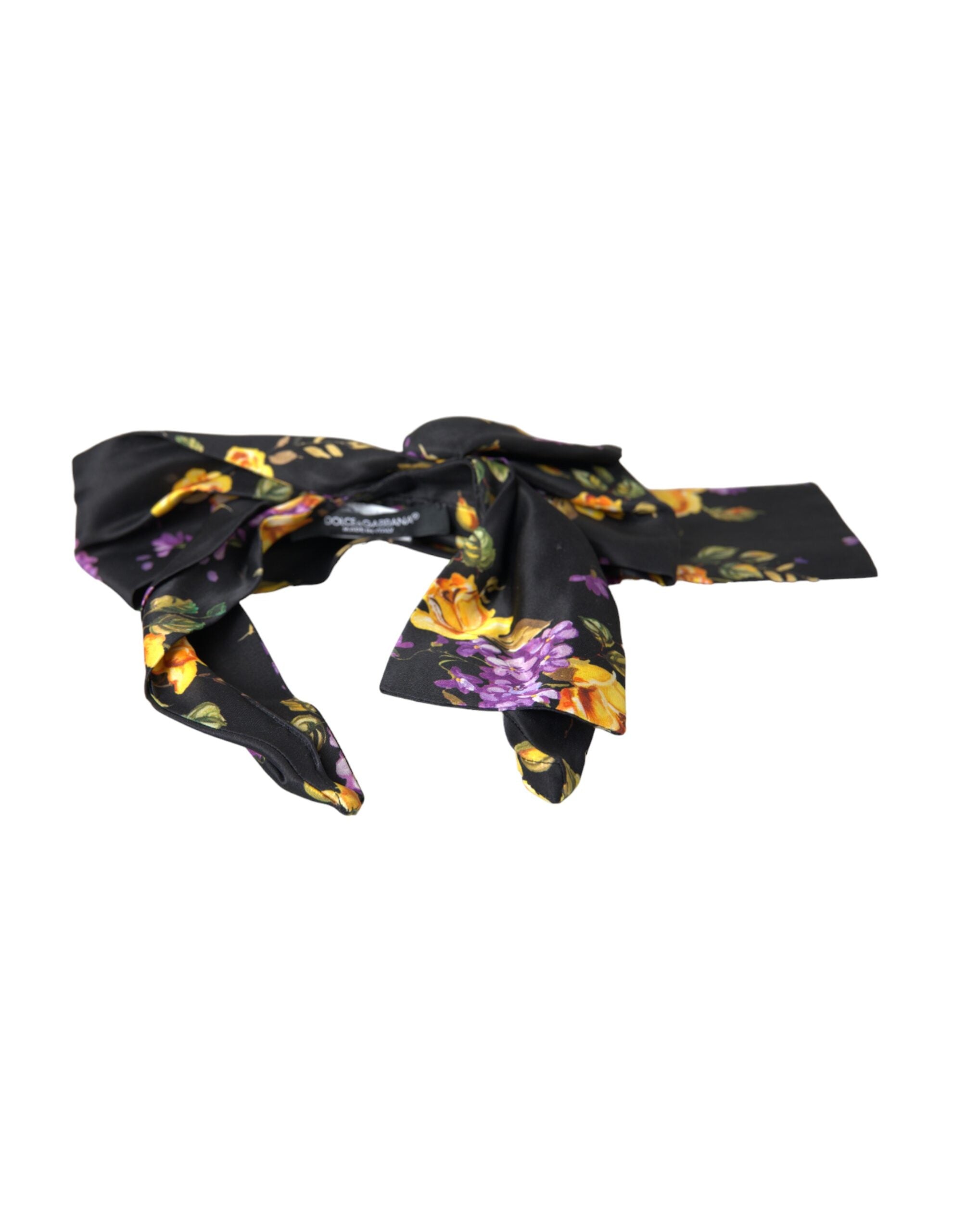 Dolce & Gabbana Black Floral Applique Silk Women's Headband Tiara