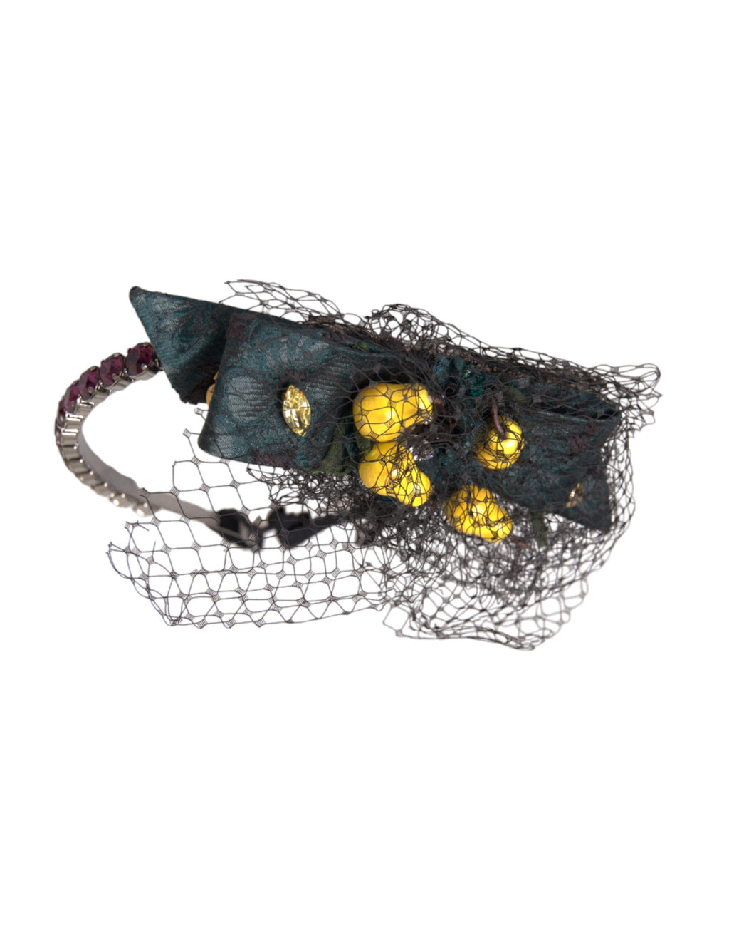 Dolce & Gabbana Black Lemons Sicily Purple Crystal Mesh Headband Tiara