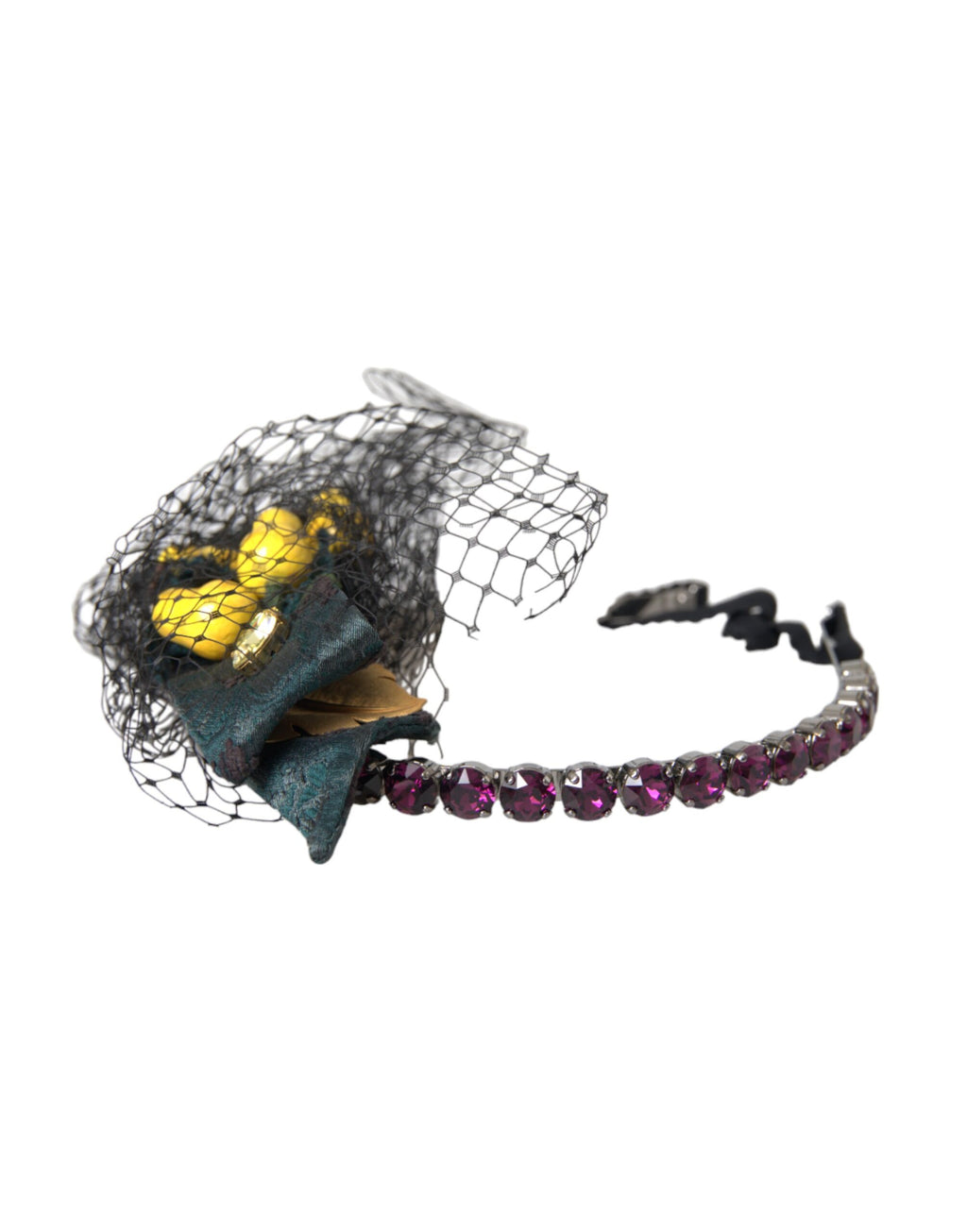 Dolce & Gabbana Black Lemons Sicily Purple Crystal Mesh Headband Tiara