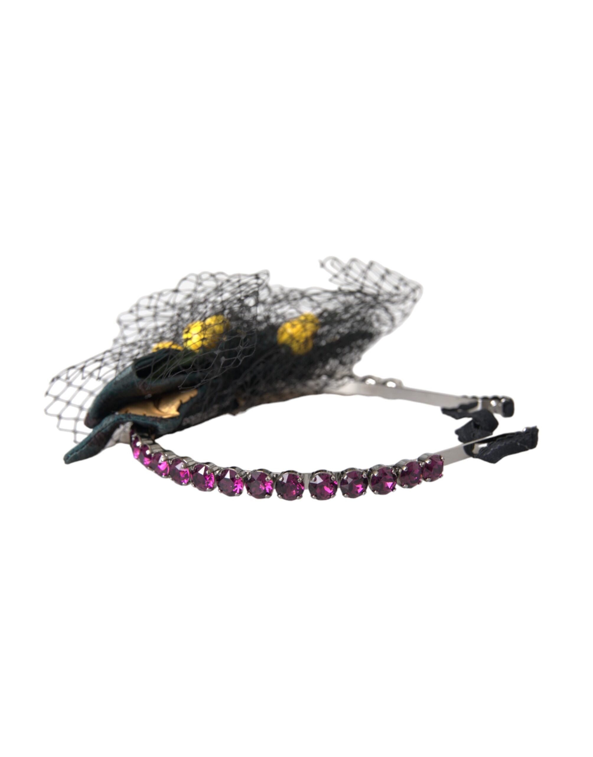 Dolce & Gabbana Black Lemons Sicily Purple Crystal Mesh Headband Tiara