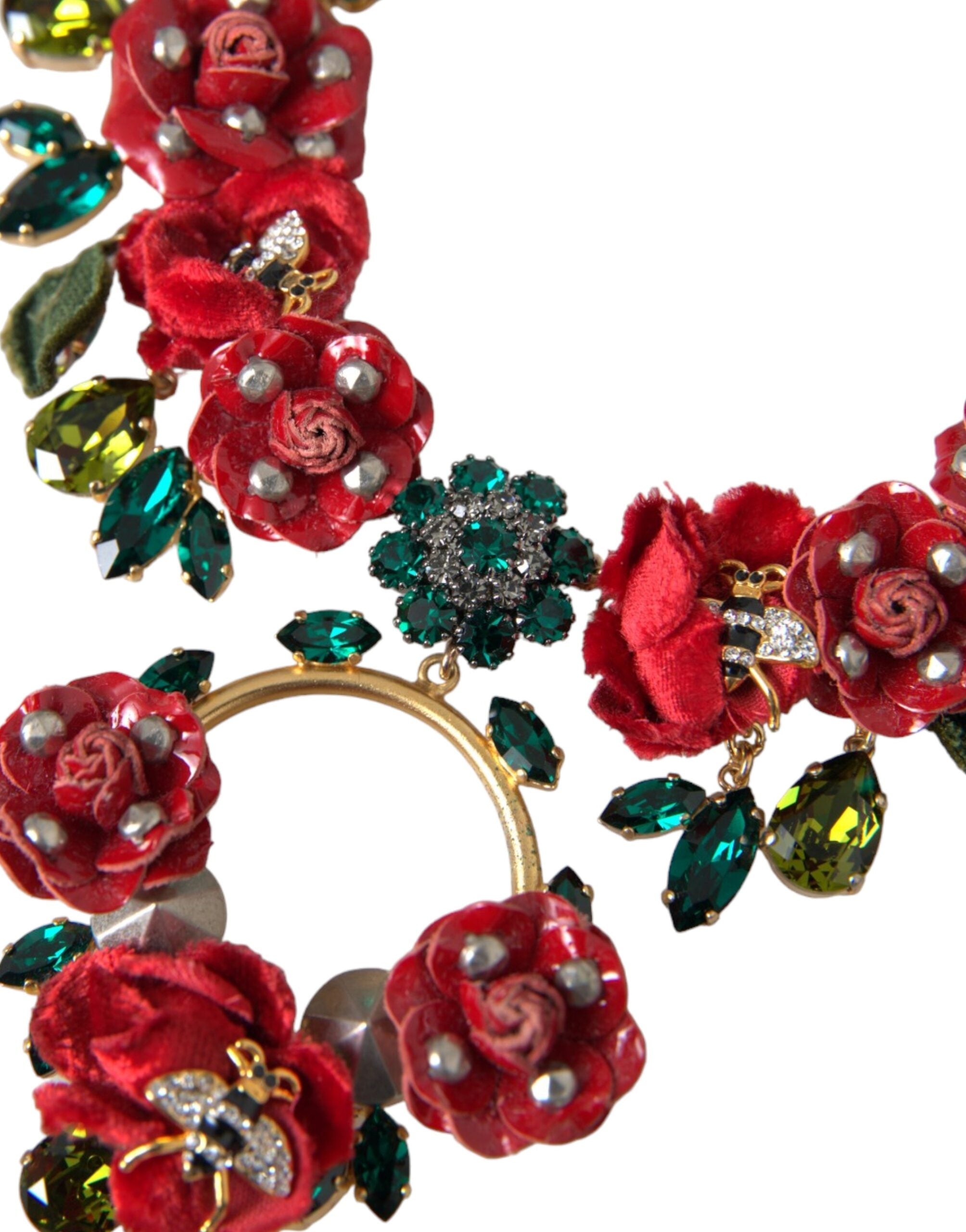 Dolce & Gabbana Gold-Tone Brass Link Chain RosePetal Crystal Pendant Necklace