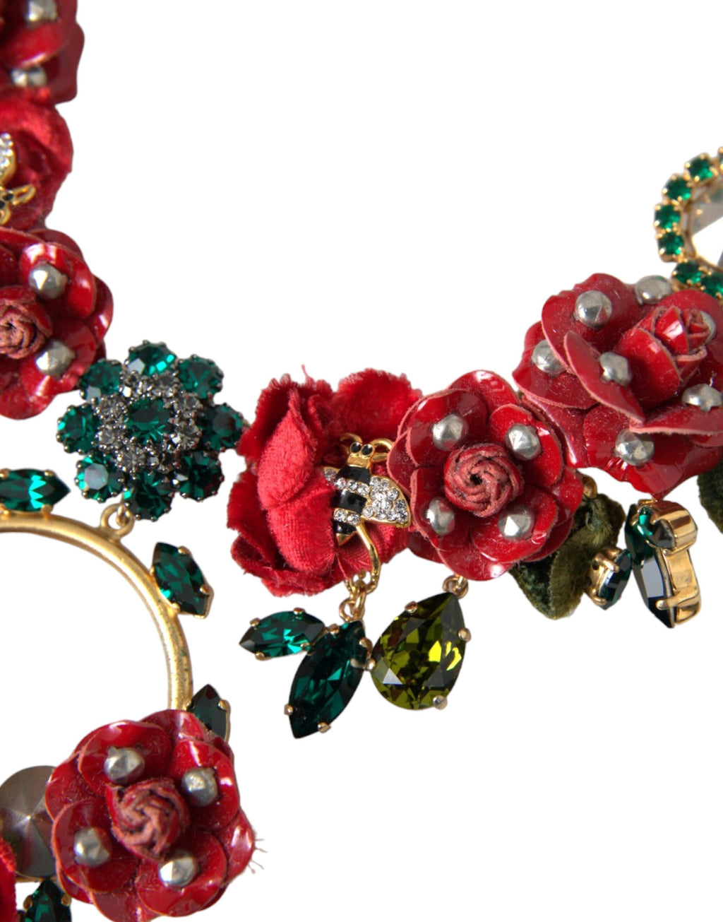 Dolce & Gabbana Gold-Tone Brass Link Chain RosePetal Crystal Pendant Necklace