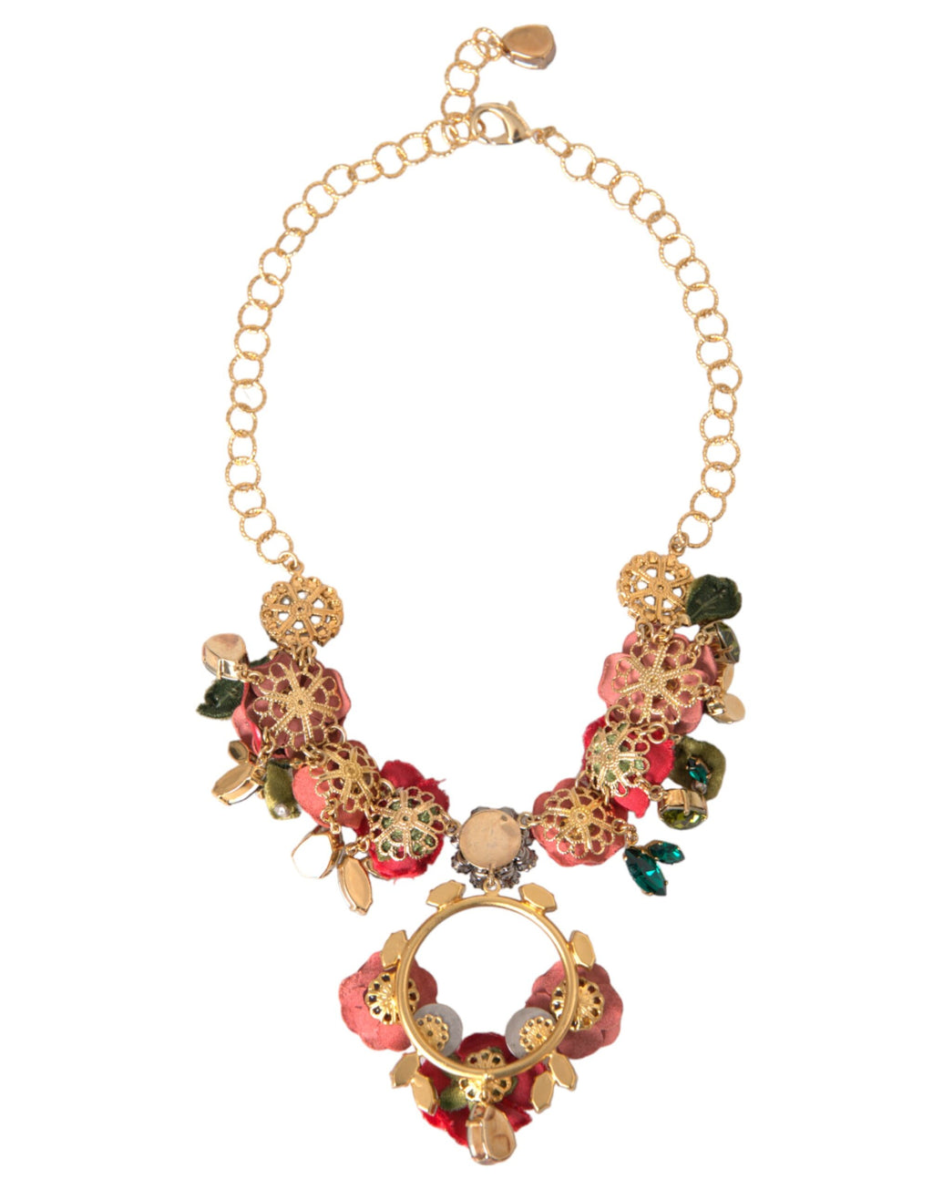 Dolce & Gabbana Gold-Tone Brass Link Chain RosePetal Crystal Pendant Necklace