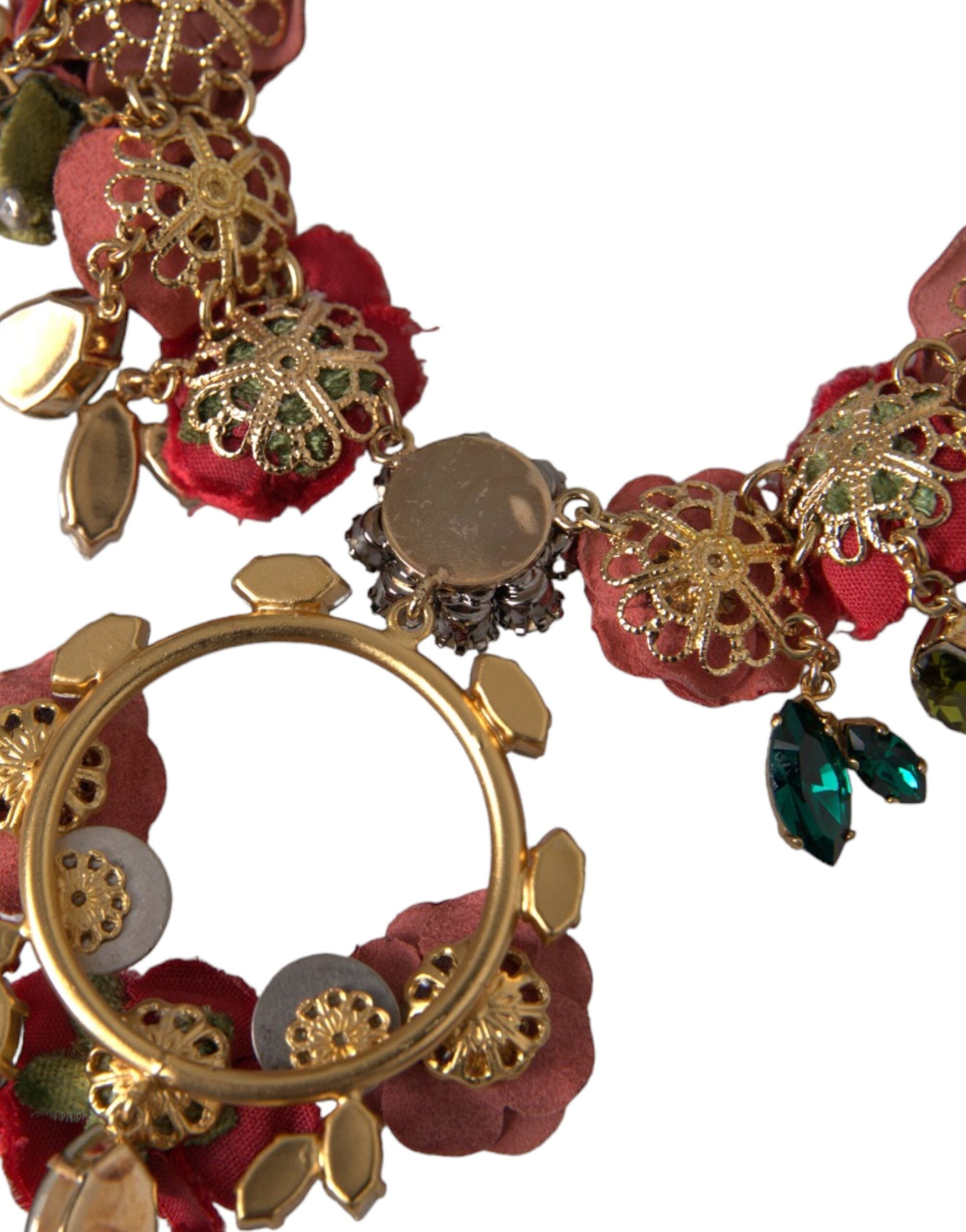 Dolce & Gabbana Gold-Tone Brass Link Chain RosePetal Crystal Pendant Necklace