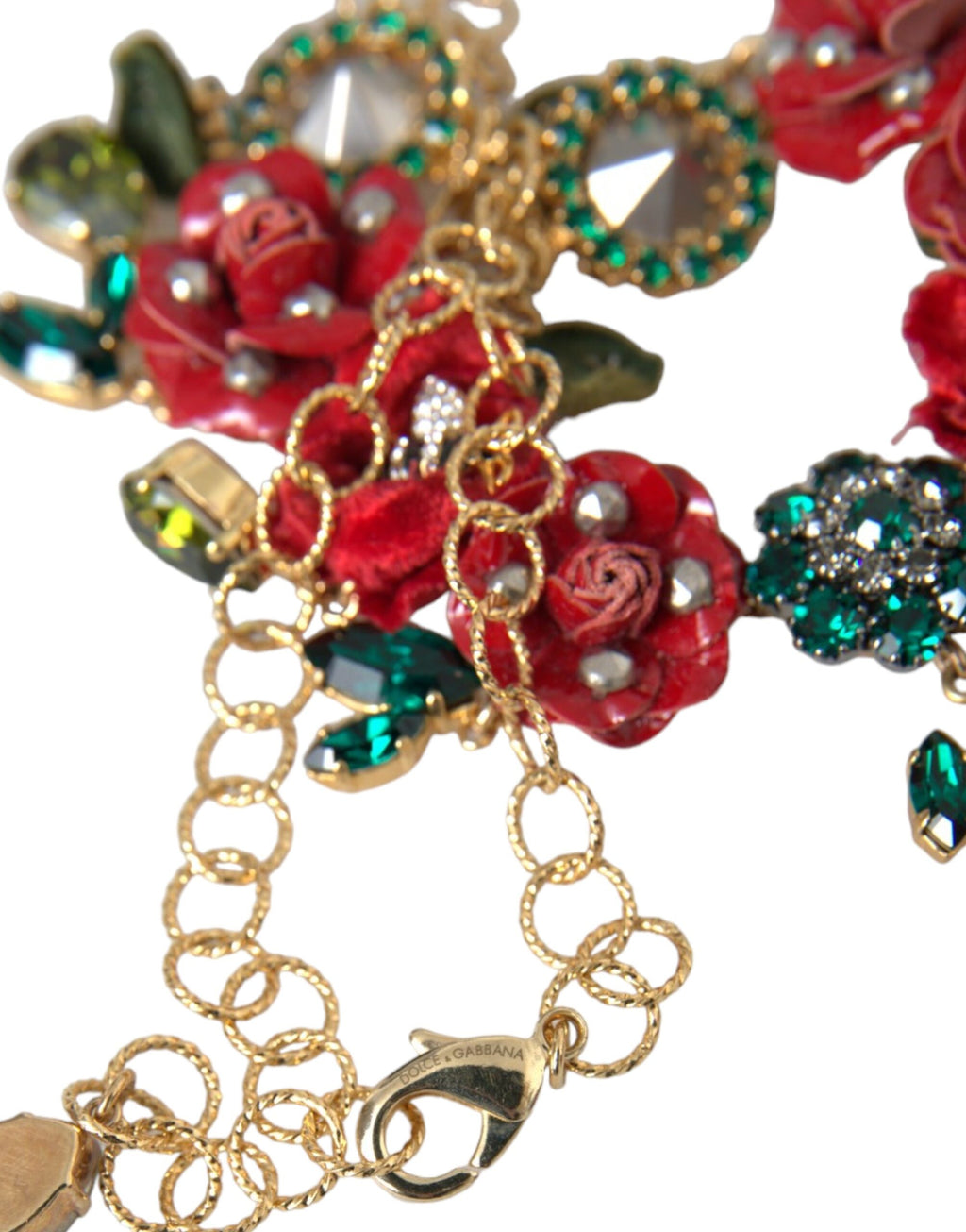 Dolce & Gabbana Gold-Tone Brass Link Chain RosePetal Crystal Pendant Necklace